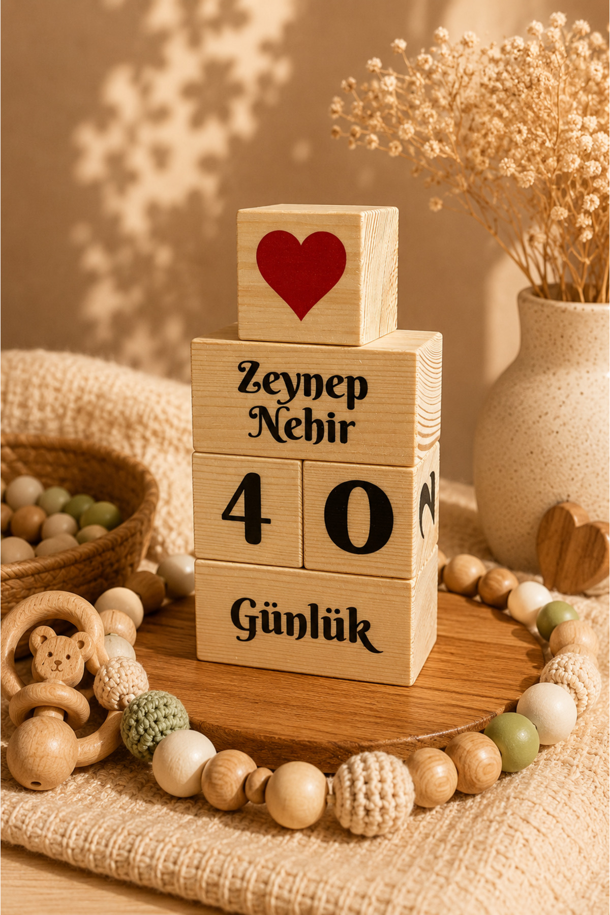 Named Memory Cubes Personalized Baby Child Mother Wooden Turkish Memory Cube
