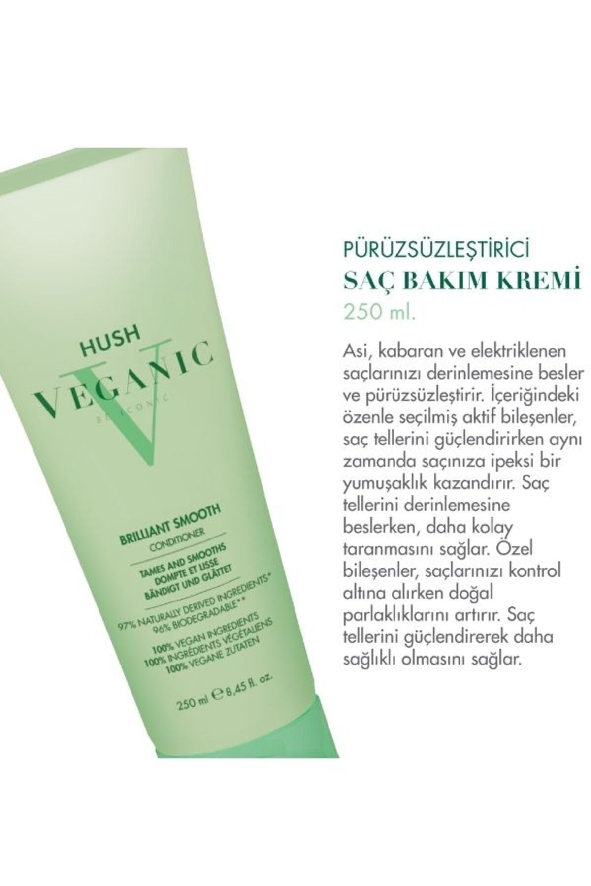 Veganic Brilliant Smooth Kabaran Saçlar İçin Pürüzsüzleştirici Saç Kremi 250 ml — 8682035304203 — تصویر 2 از 4