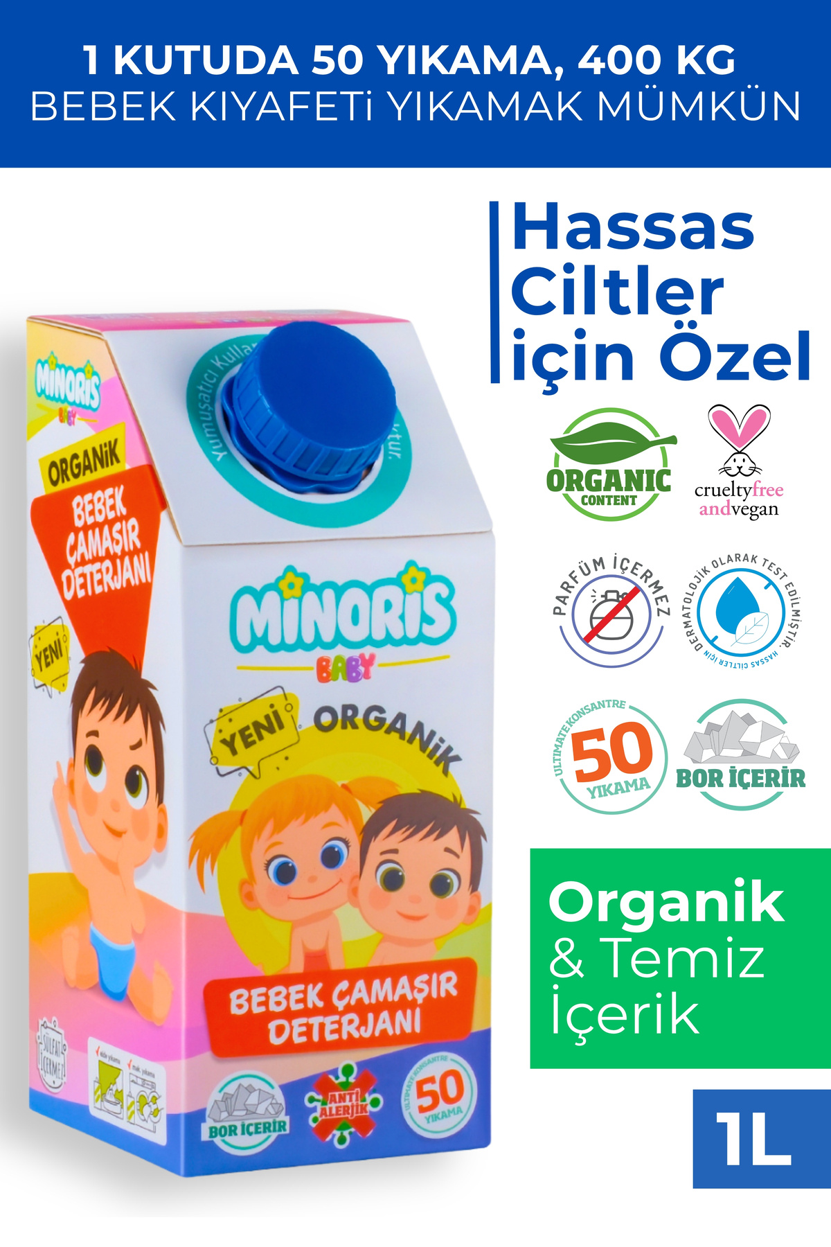 Minoris Baby Organik Antialerjik Bebek Çamaşır Deterjanı 50 Yıkama