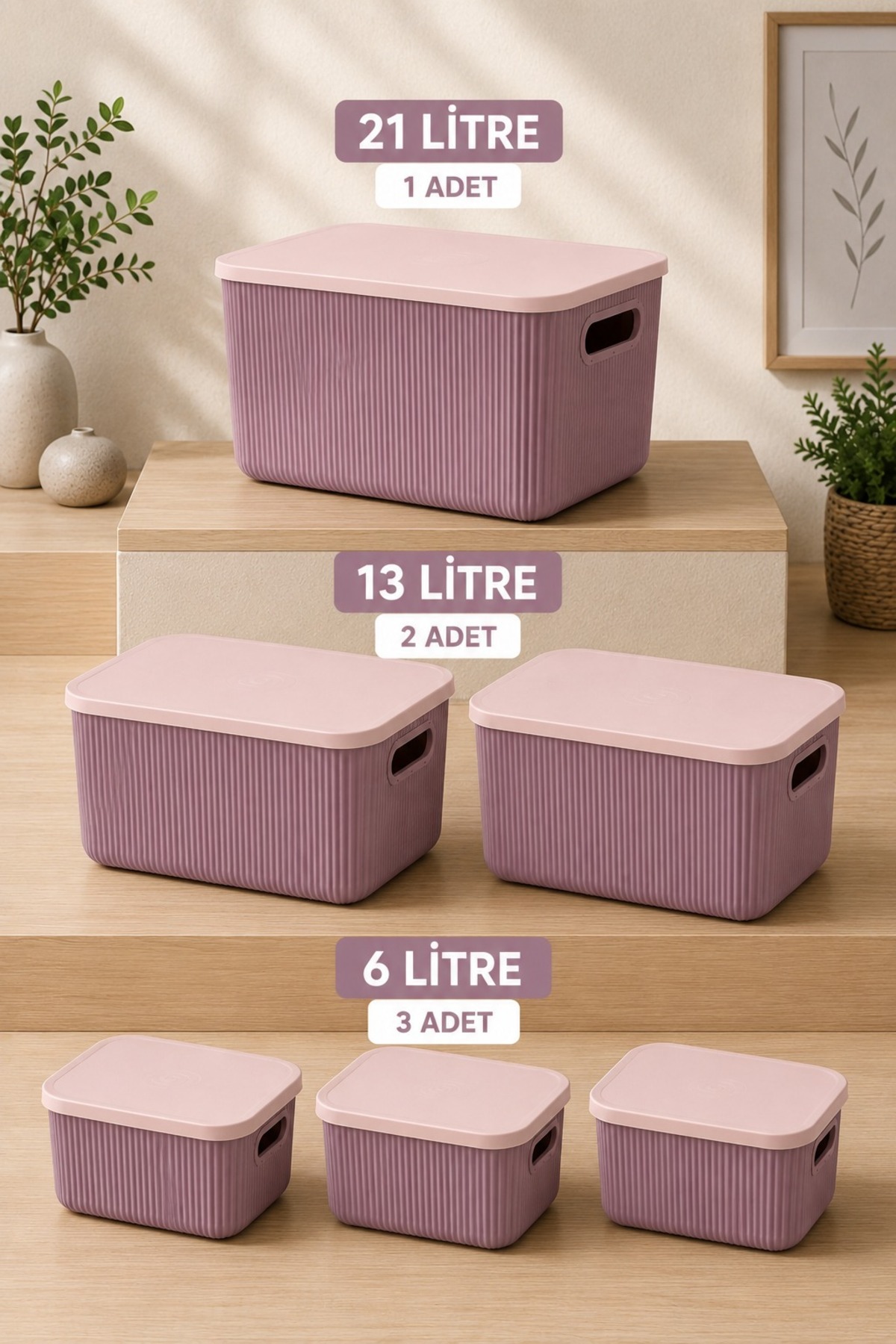 Bayev 6'lı Set Storage Mor 1x21 2x13 3x6 Çok Amaçlı Dolap İçi