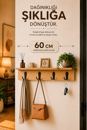 Atlanta Home Liora Duvar Askılığı 60 cm | Dekoratif Duvar Askısı | Antre Kori...
