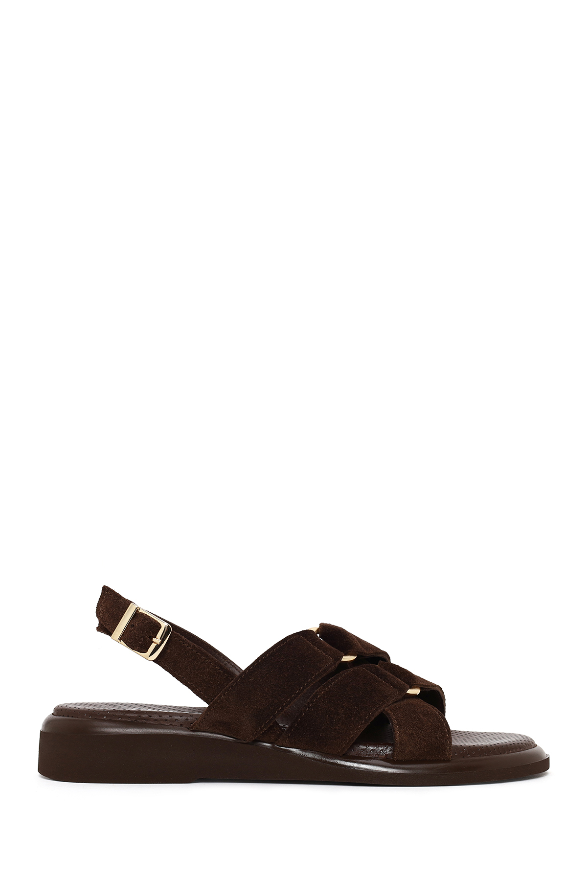 Women's Brown Buckle Suede Leather Sandals 26SFD361910
