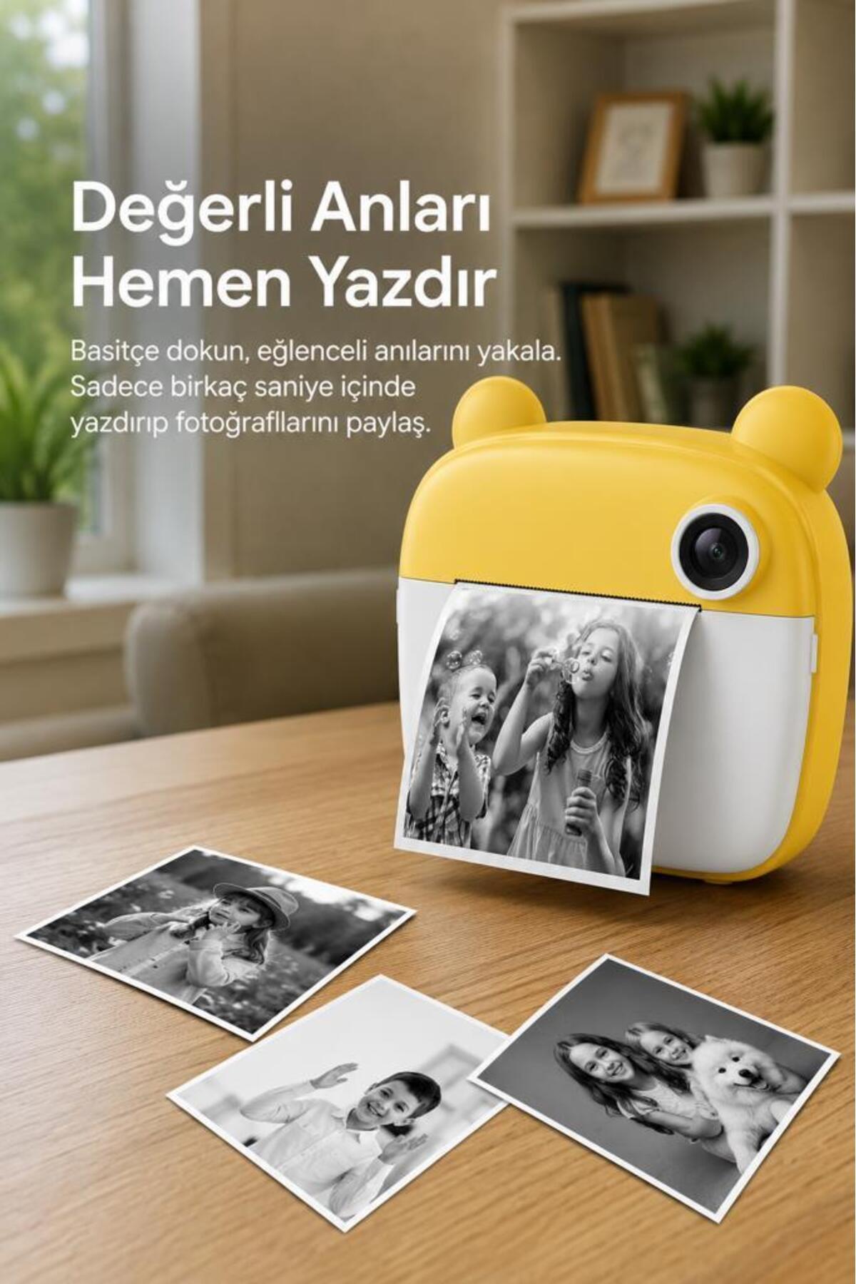 Torima Dijital Fotoğraf Makinesi Çocuk Termal Resim Kağıt Baskılı Yazıcı Kamera Makinesi CMR14 Sarı