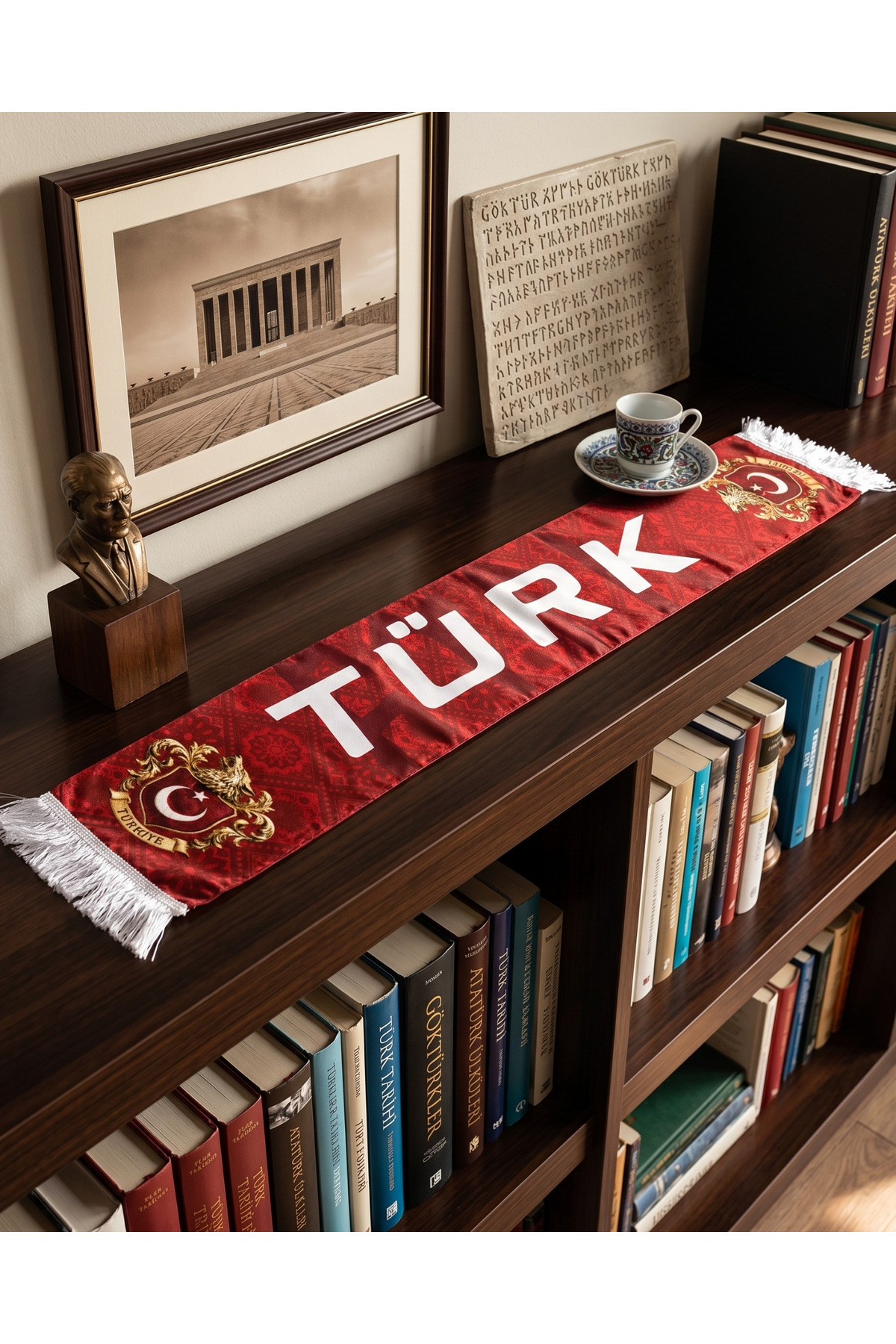 NoiCasuale TÜRK Yazılı Bozkurt Armalı Şal Saten Atkı