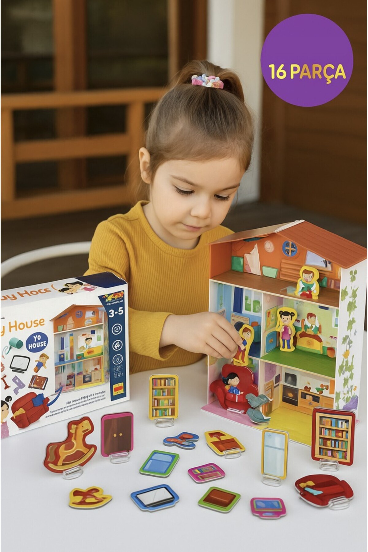 TOYFEST Montessori 3D Oyun Evi - 15 Parça Eşya Yerleştirme ve