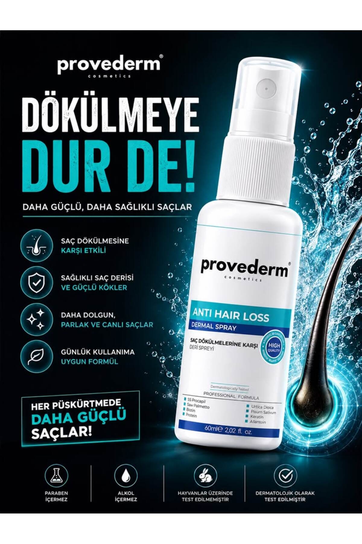 Saç Dökülmesine Karşı Serum - Anti Hair Loss Dermal Spray 60 ML — 8684378794239 — تصویر 2 از 5