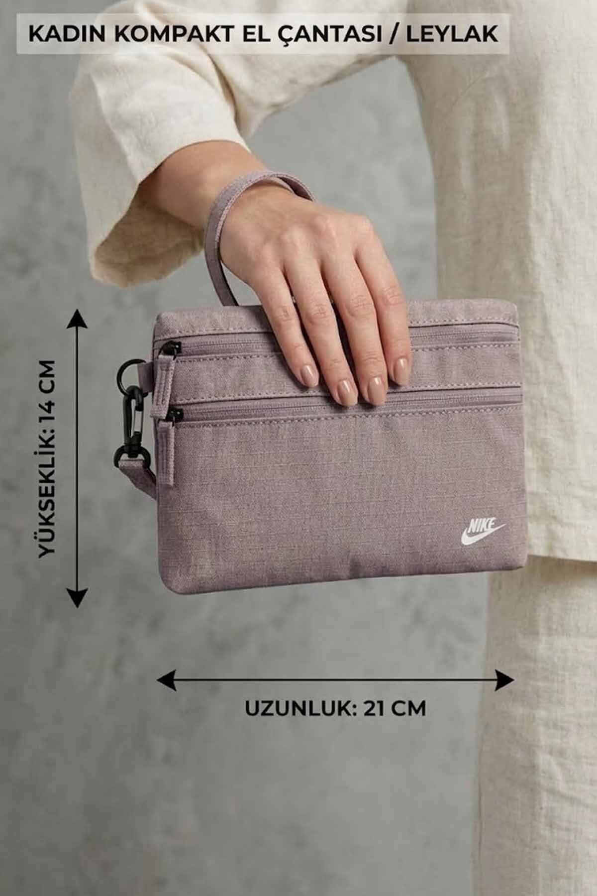 Nike Kadın Camel Rengi Bölmeli Kumaş El Çantası Bilek Askılı 21x14