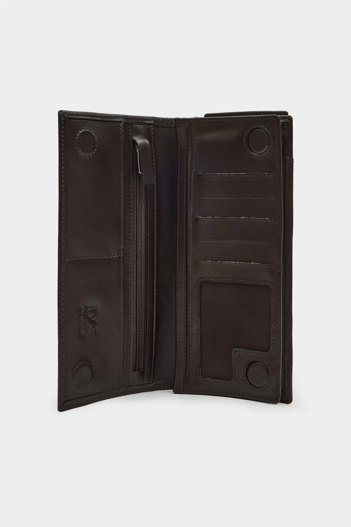 کیف پول بلند Ds Damat قهوه‌ای با بخش مخصوص تلفن از 100% چرم طبیعی