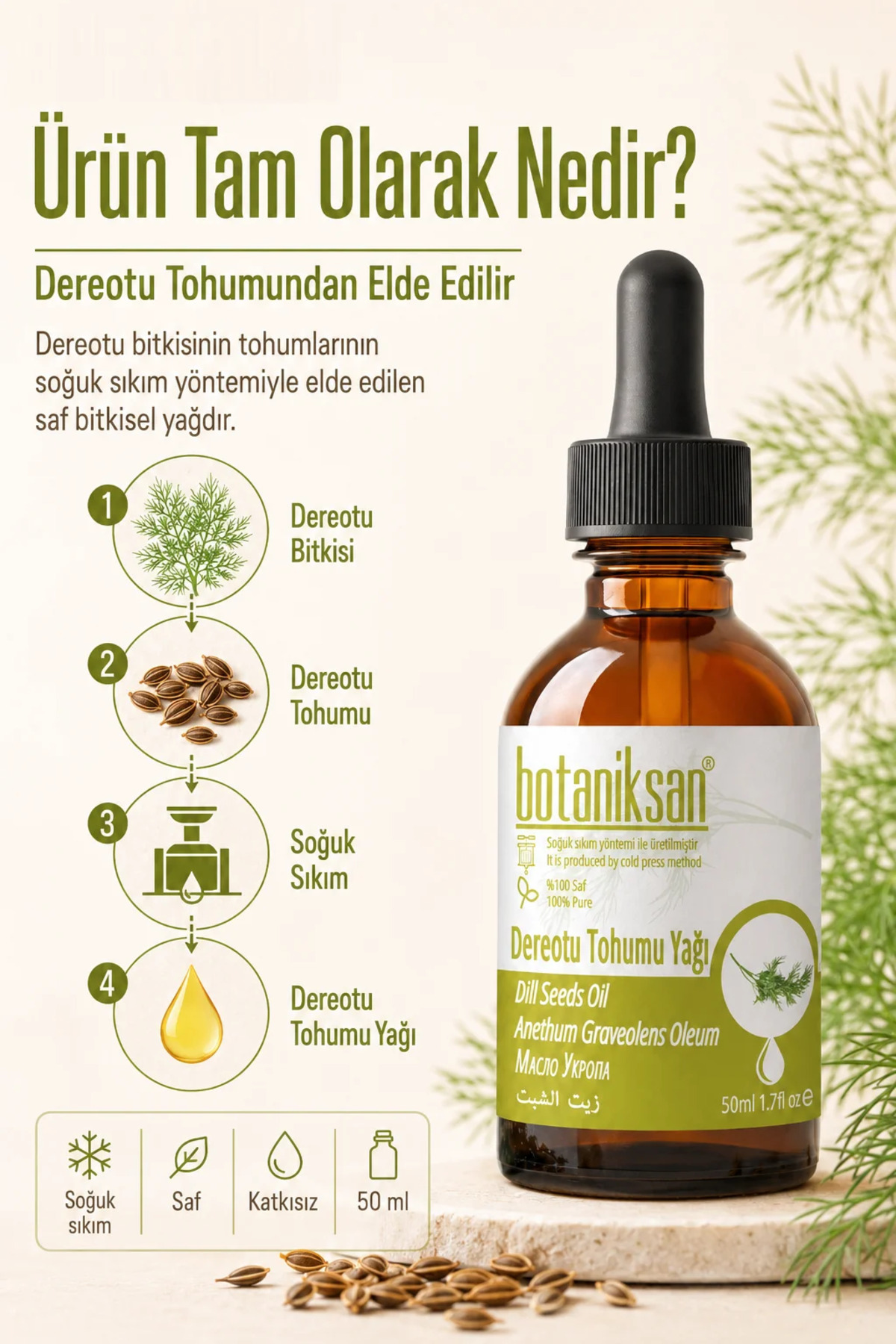 Dereotu Tohumu Yağı 50 ml Soğuk Sıkım Saf ve Katkısız, Doğal — DEREOTU TOHUMU YAĞI 50ML — تصویر 2 از 8