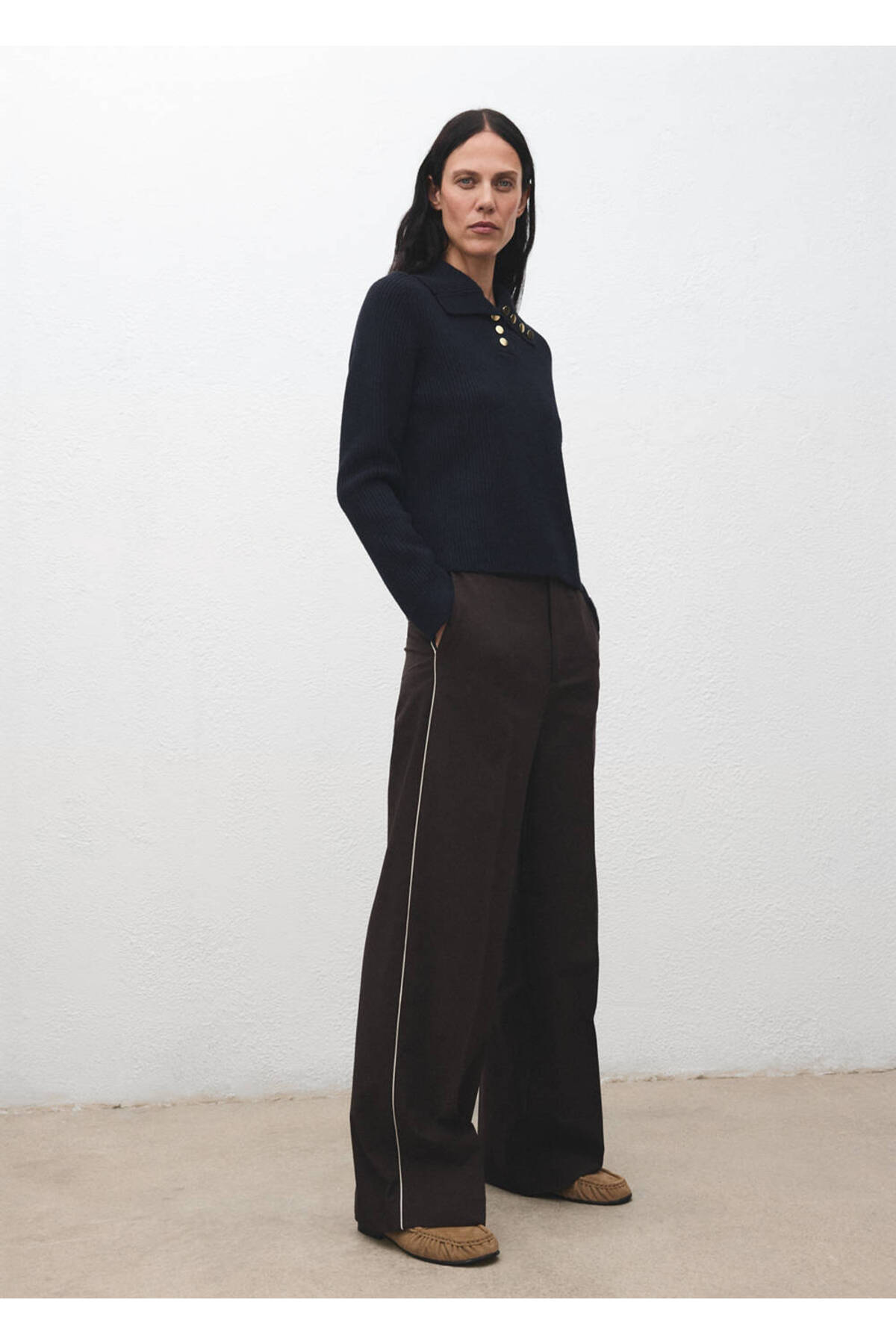 MANGO Woman Polo yaka düğmeli ribana kazak görsel 2