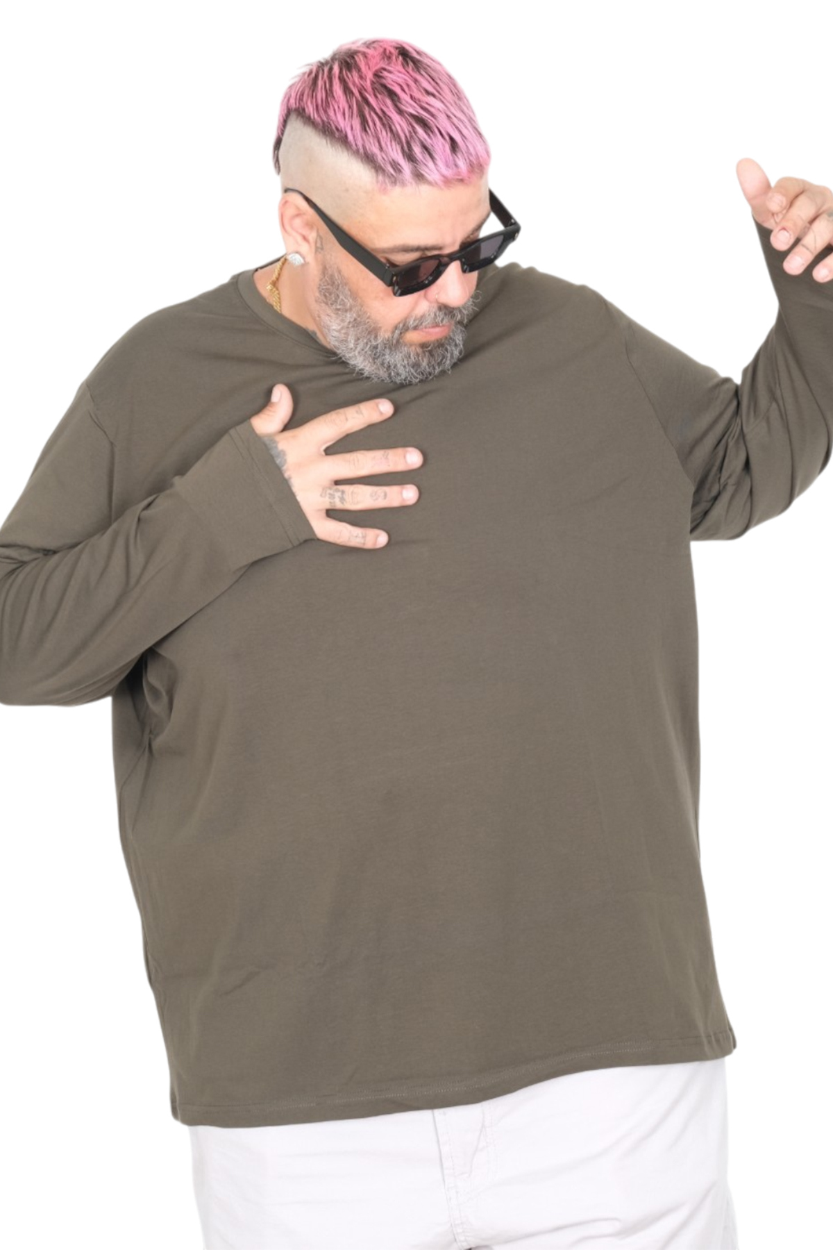 ModeXL Mode XL Büyük Beden Erkek Tshirt Likralı Bisiklet Yaka 20102 Haki görsel 3