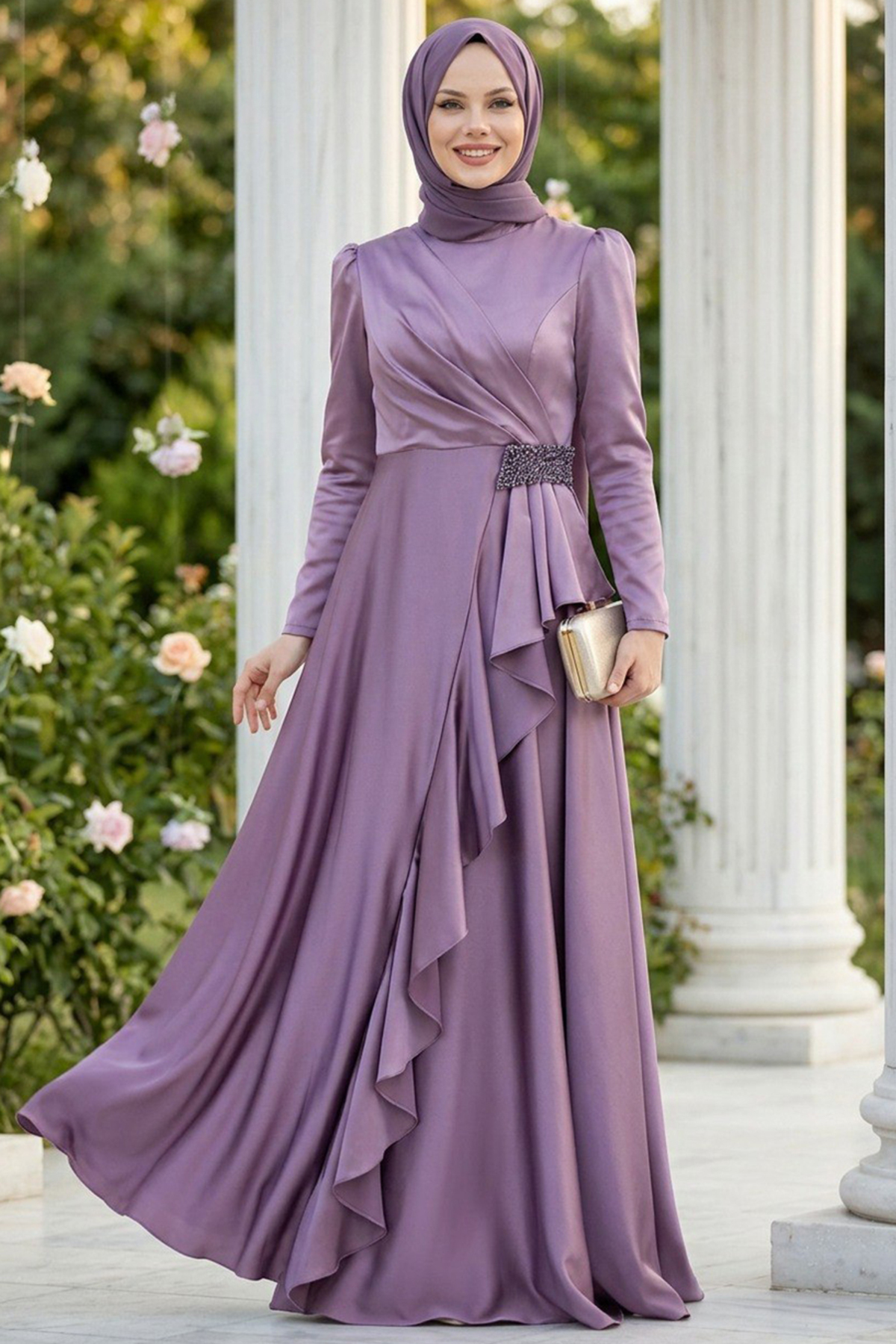 1_org_zoom پیراهن Neva Style مجلسی دخترانه حجاب فلونس 22431BR اورجینال - تصویر 1