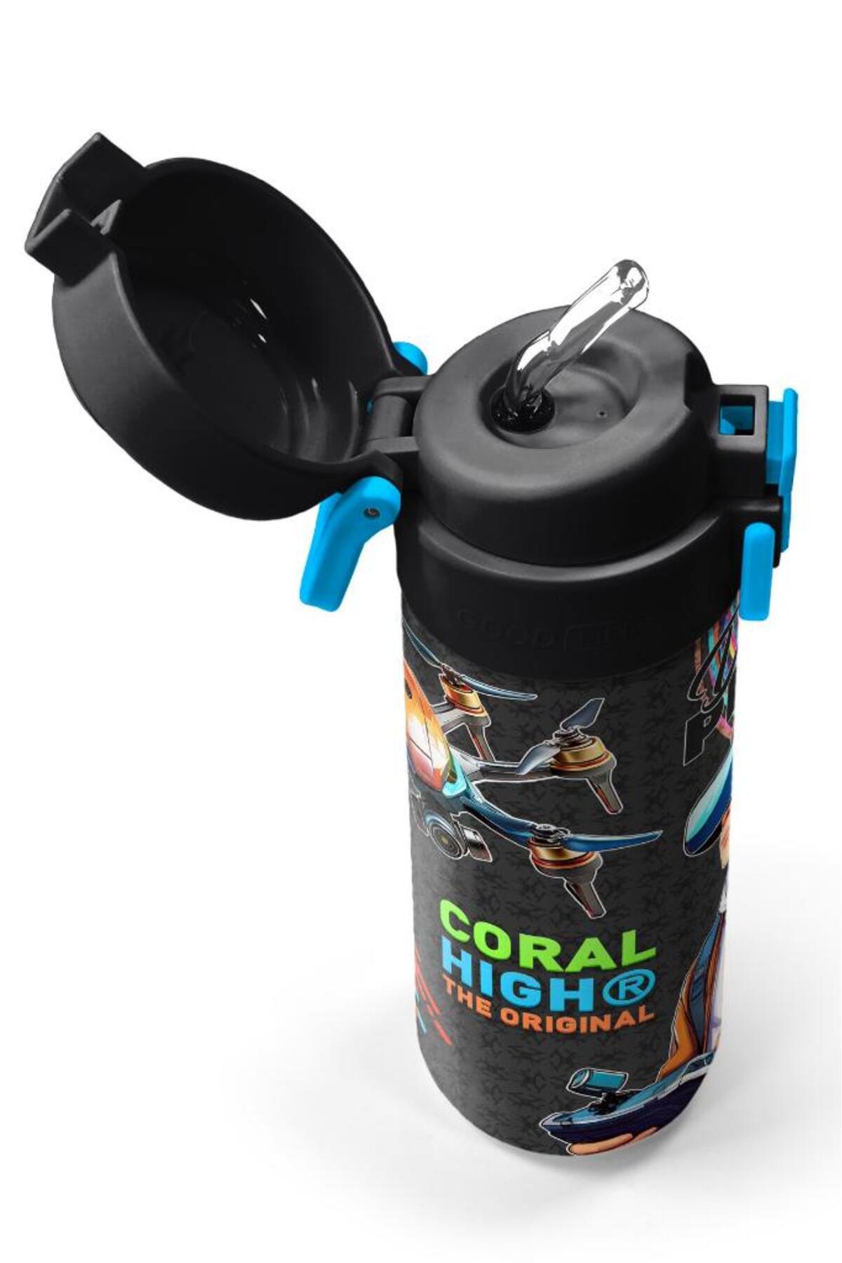 Kids Siyah Drone Pilot Desenli Pipetli ve Direkt İçim Çelik Termos 500 ml 31996