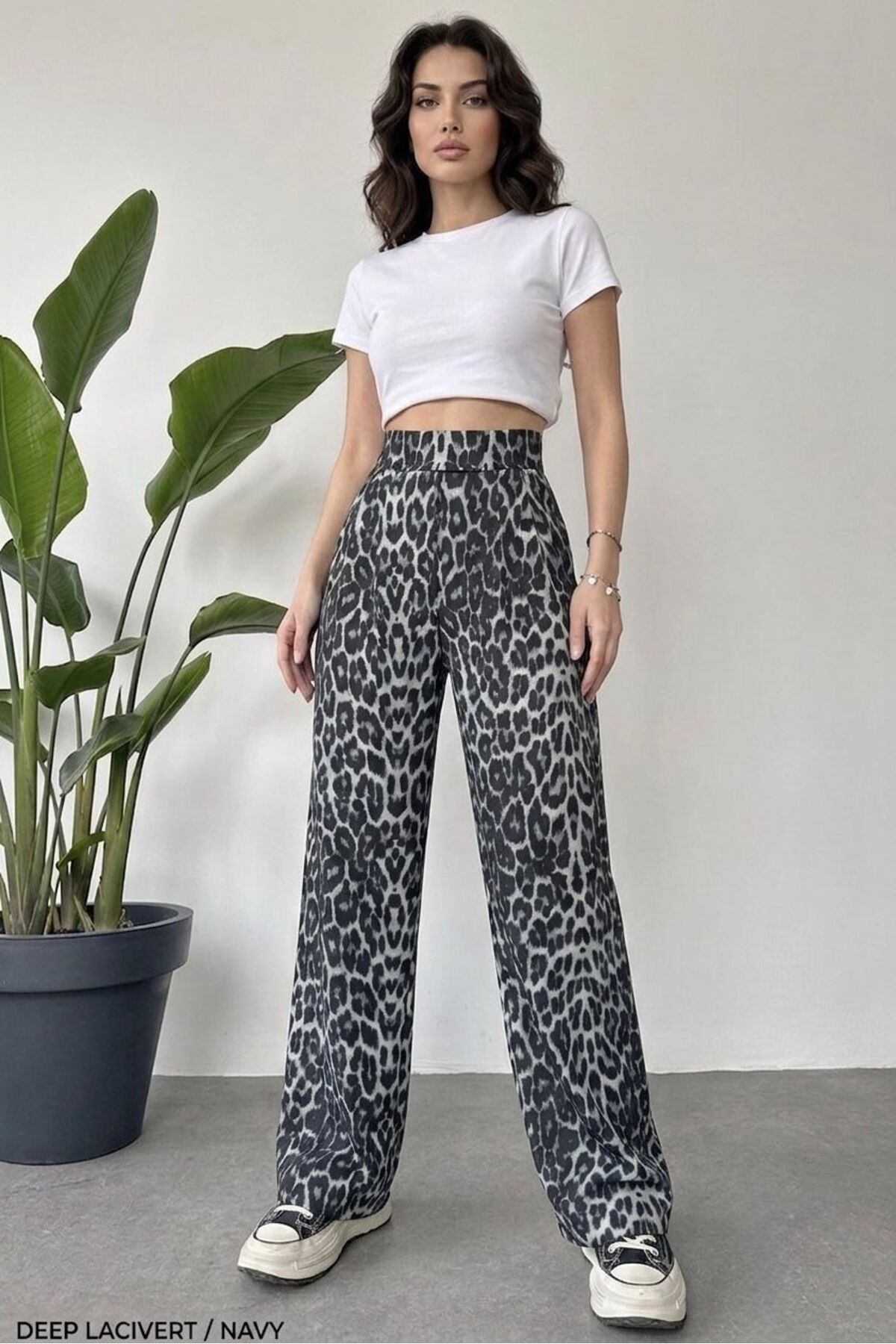 Women's High Leopard Velcro Waist Palazzo Pants
