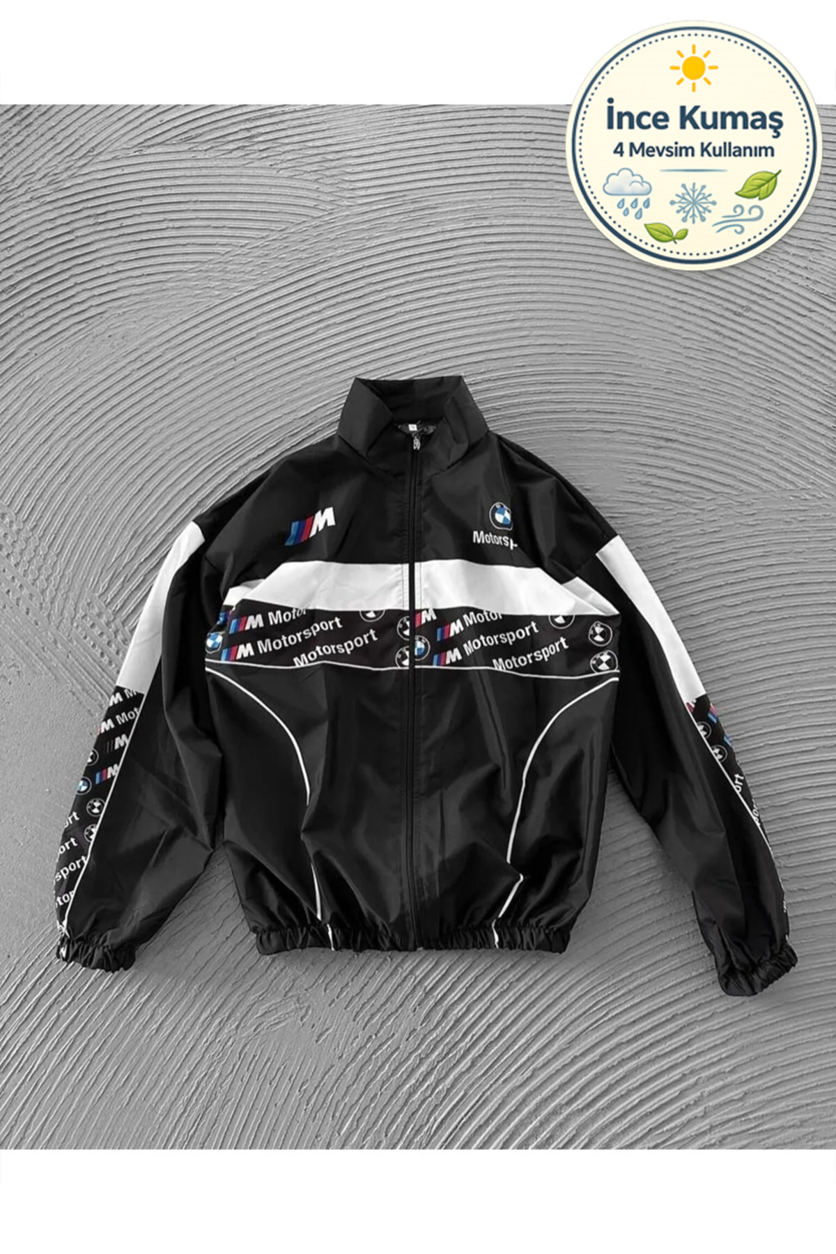 BMW Motosport Unisex Paraşüt Kumaş Oversize Dijital Baskılı Siyah Rüzgarlık Yağmurluk İnce Ceket — مشکی LSHNBMW2