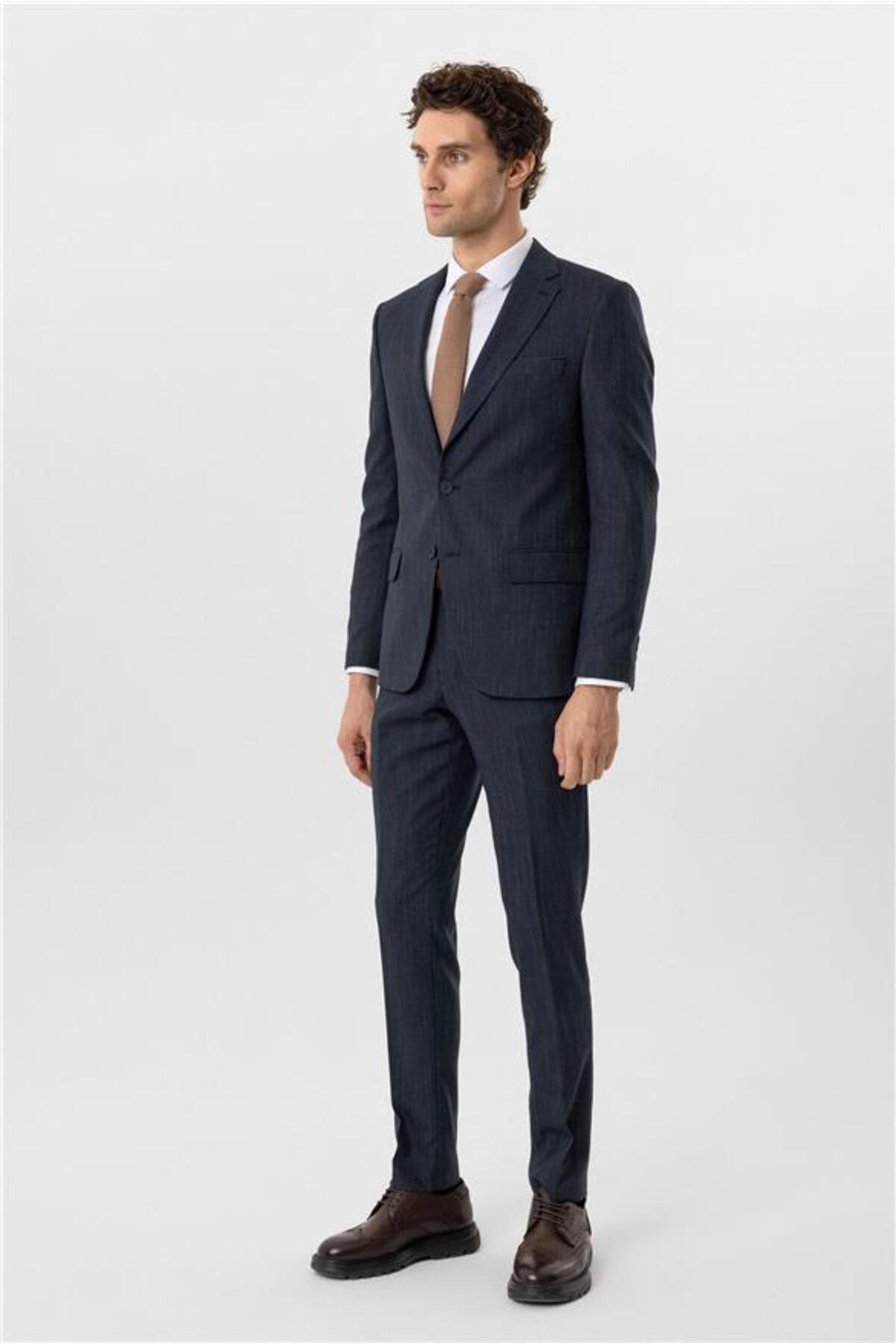 SÜVARİ Lacivert Slim Mono Yaka Yan Cepli 6 Drop Takım Elbise görsel 5