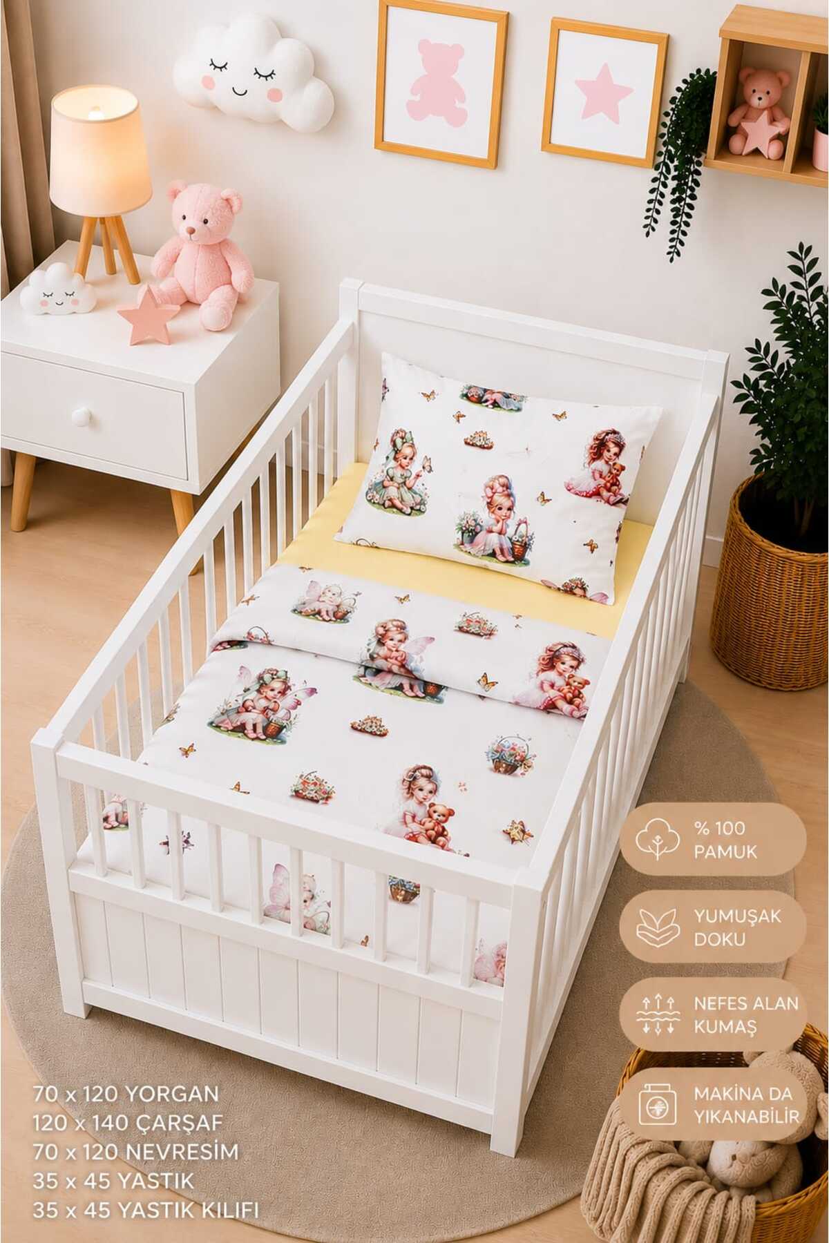 100% Cotton Fabric Baby Park Crib 5-Piece Quilt and Duvet Cover Set (70 X 120 CM)