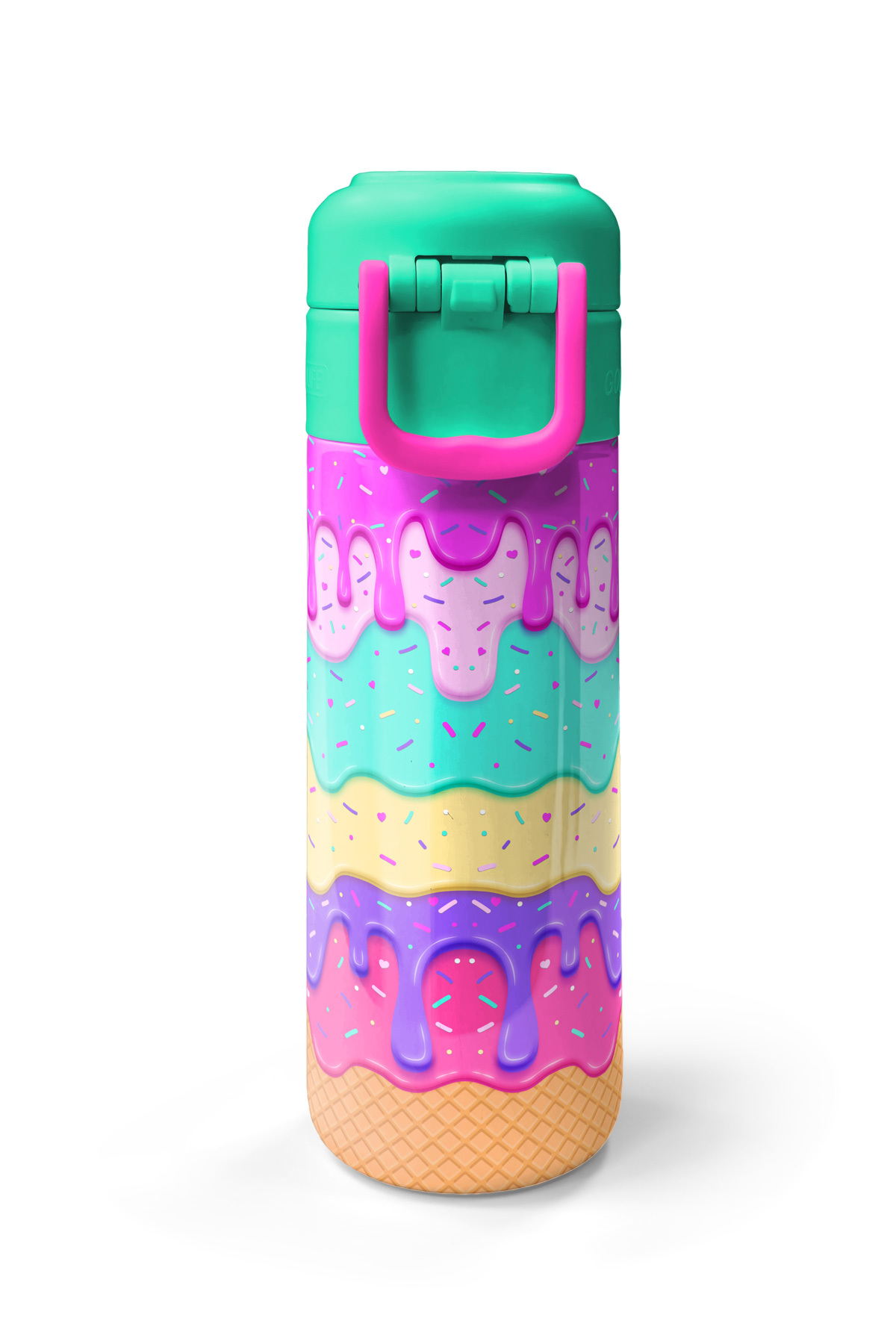 Kids Pembe Rengarenk Dondurma Desenli Pipetli ve Direkt İçim Çelik Termos 500 ml 31938