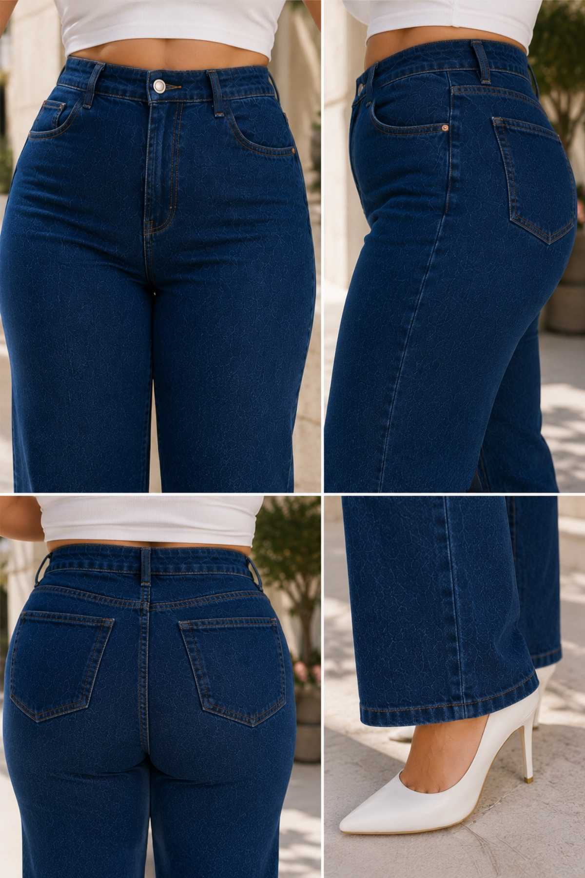 CEDY DENIM - Kadın Büyük Beden Boru Paça Yüksek Bel Regular Fit Likralı Pantolon C626-Mavi görsel 3