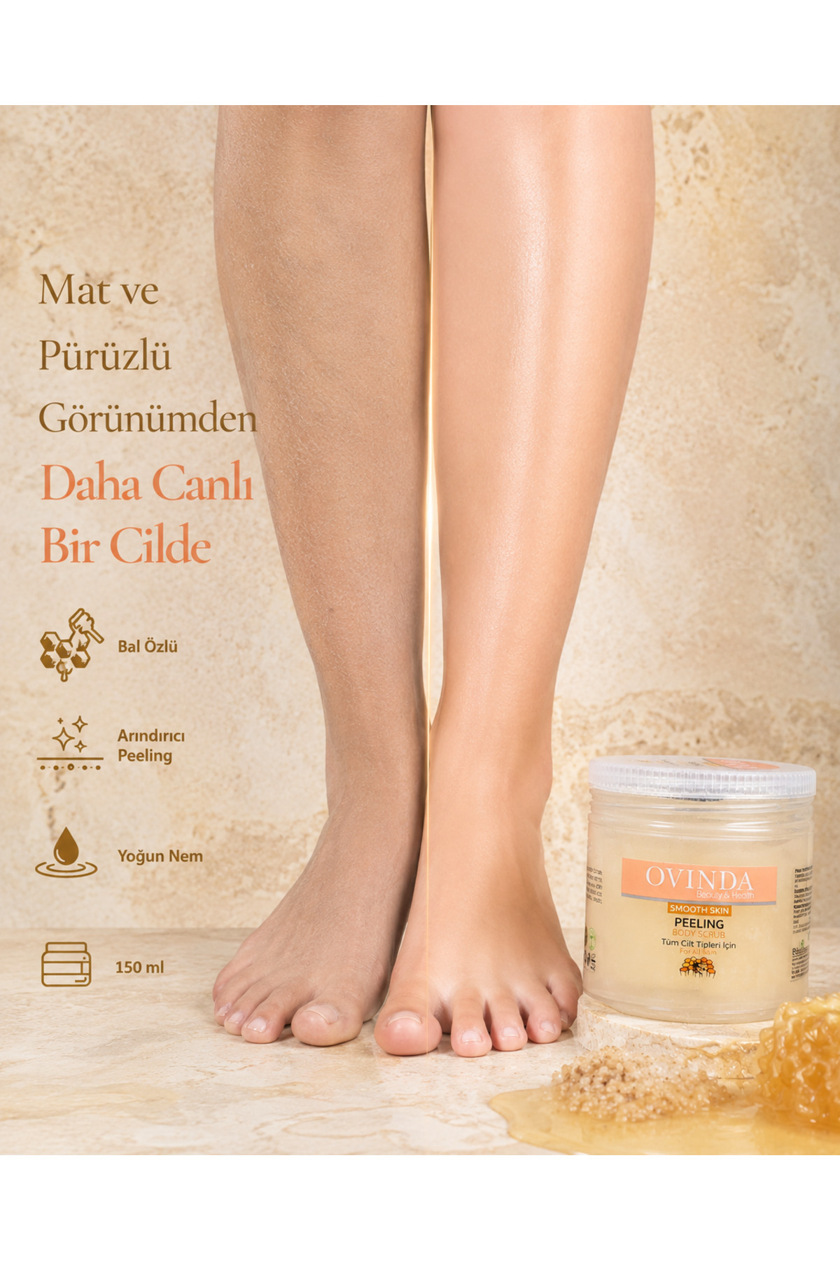 Vücut Peelingi Bal Özlü Arındırıcı Nemlendirici Batık ve Selülit Görünümü Karşıtı Bakım 150 ml — OVD-01.04 — تصویر 4 از 6