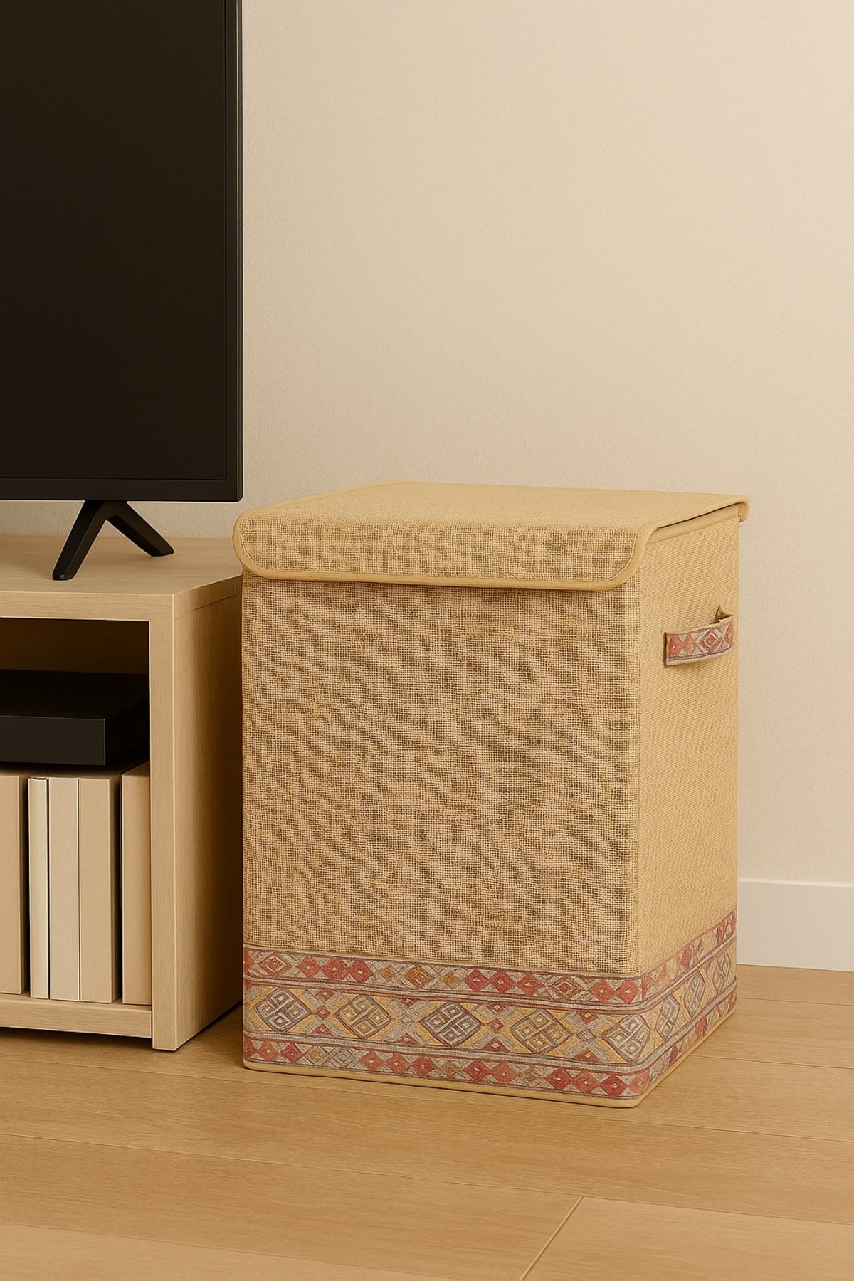 Jute Bohemian Folding Dirty Laundry Kids Room Toy Storage Box Basket 40x50x30