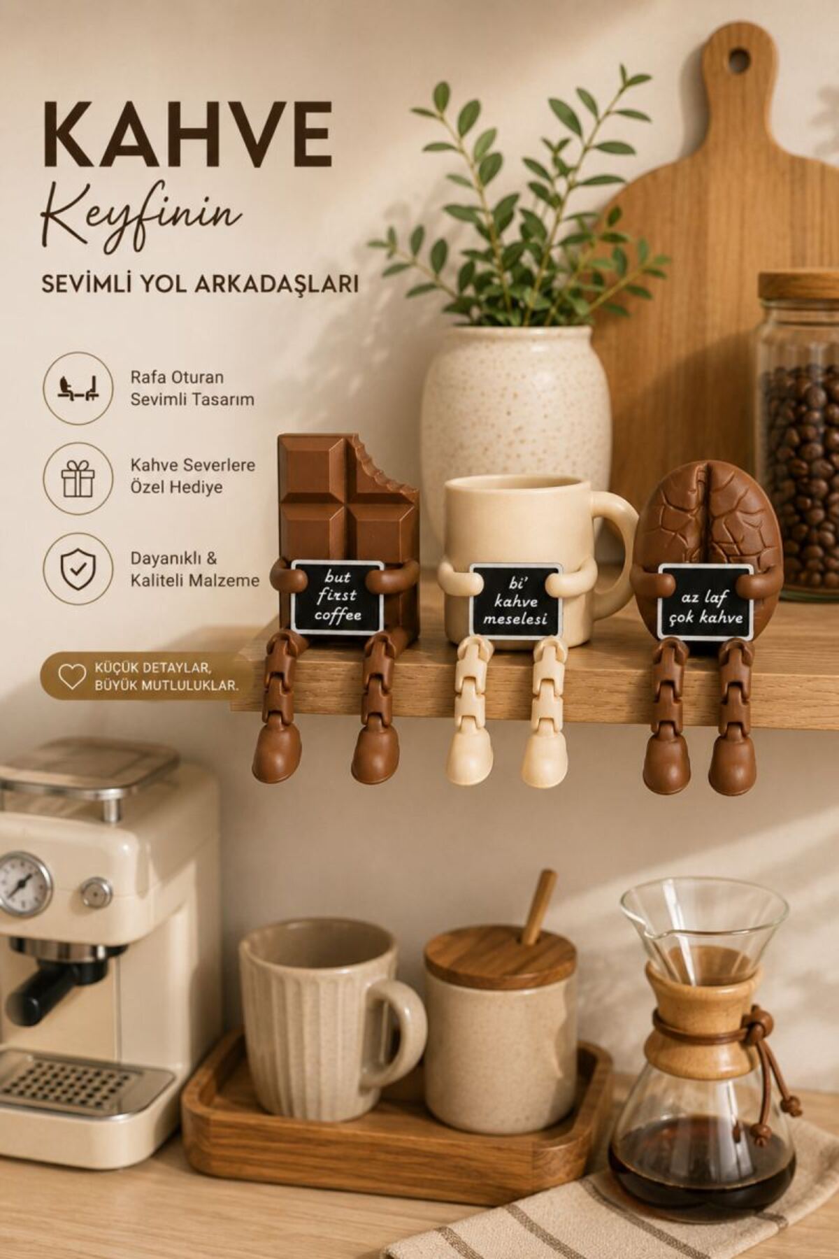 3-Piece Coffee Corner Accessory Set - Rocking Coffee Cup Chocolate Trinket - Kitchen Decoration Gift 8cm