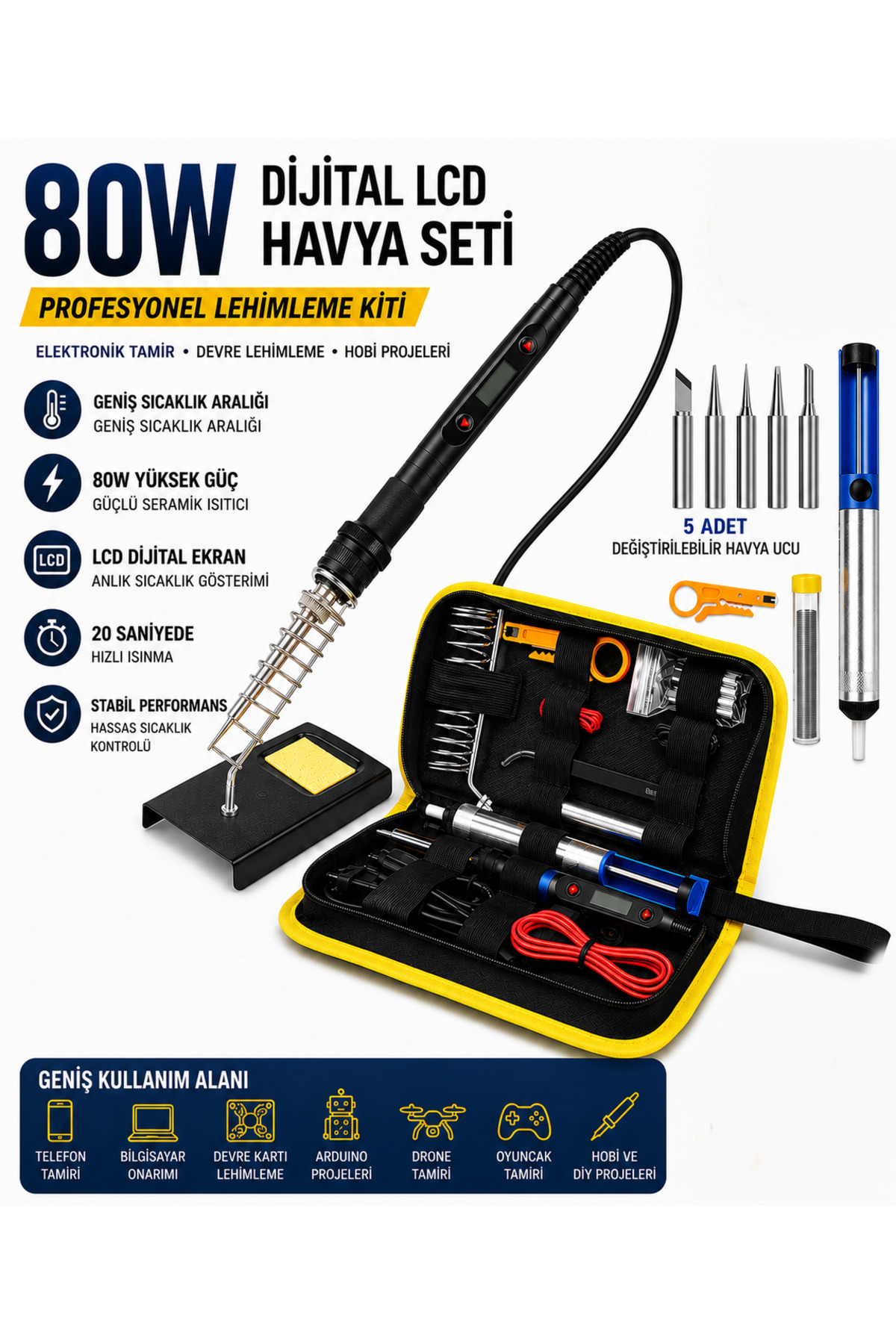Raiden HVY80 80Watt Havya Seti 15 Parça Lehim Ahşap Yakma Kalemi