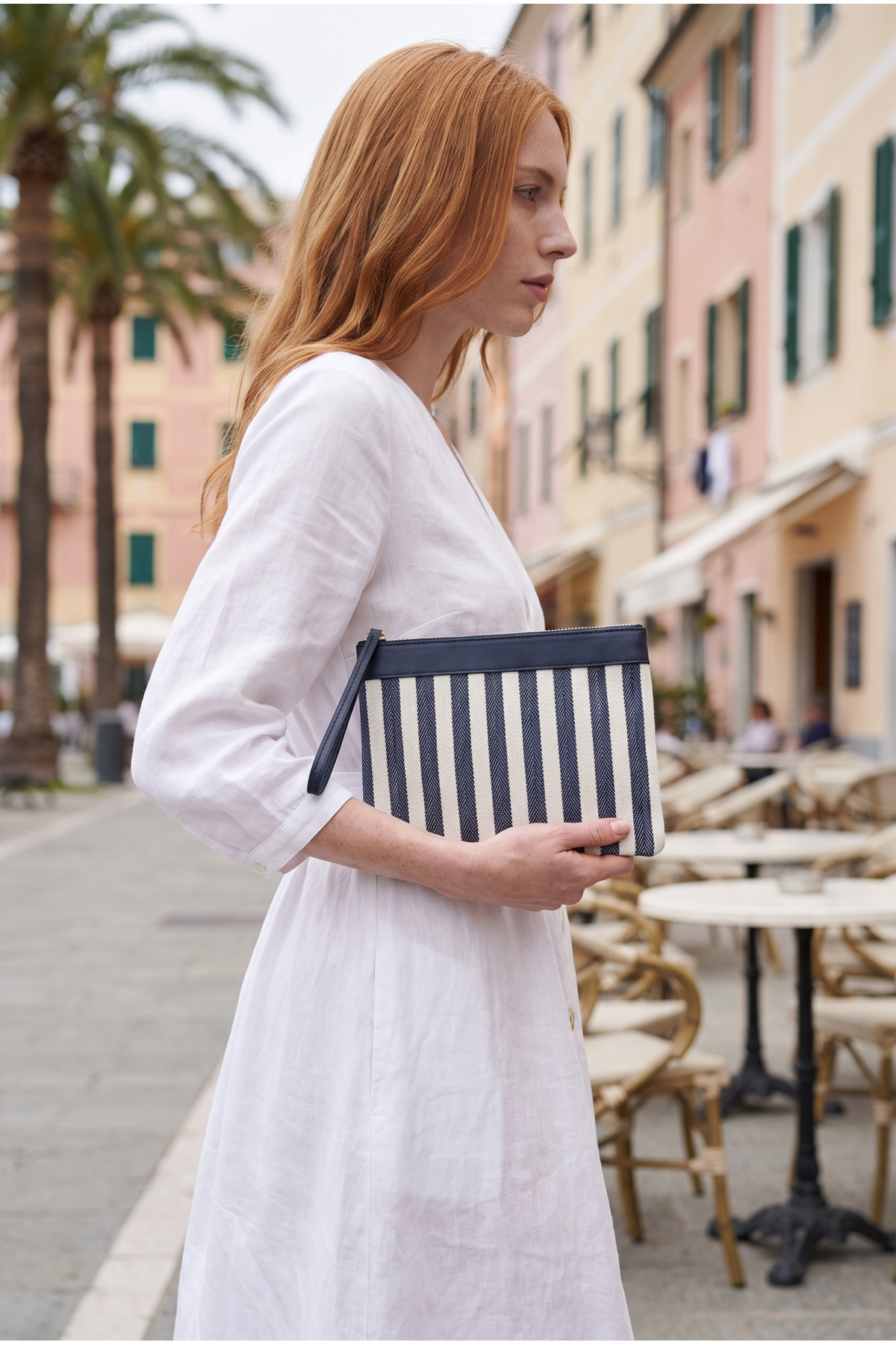 Sofia Kanvas Çizgili Kadın Portföy & Clutch El Çantası Lacivert
