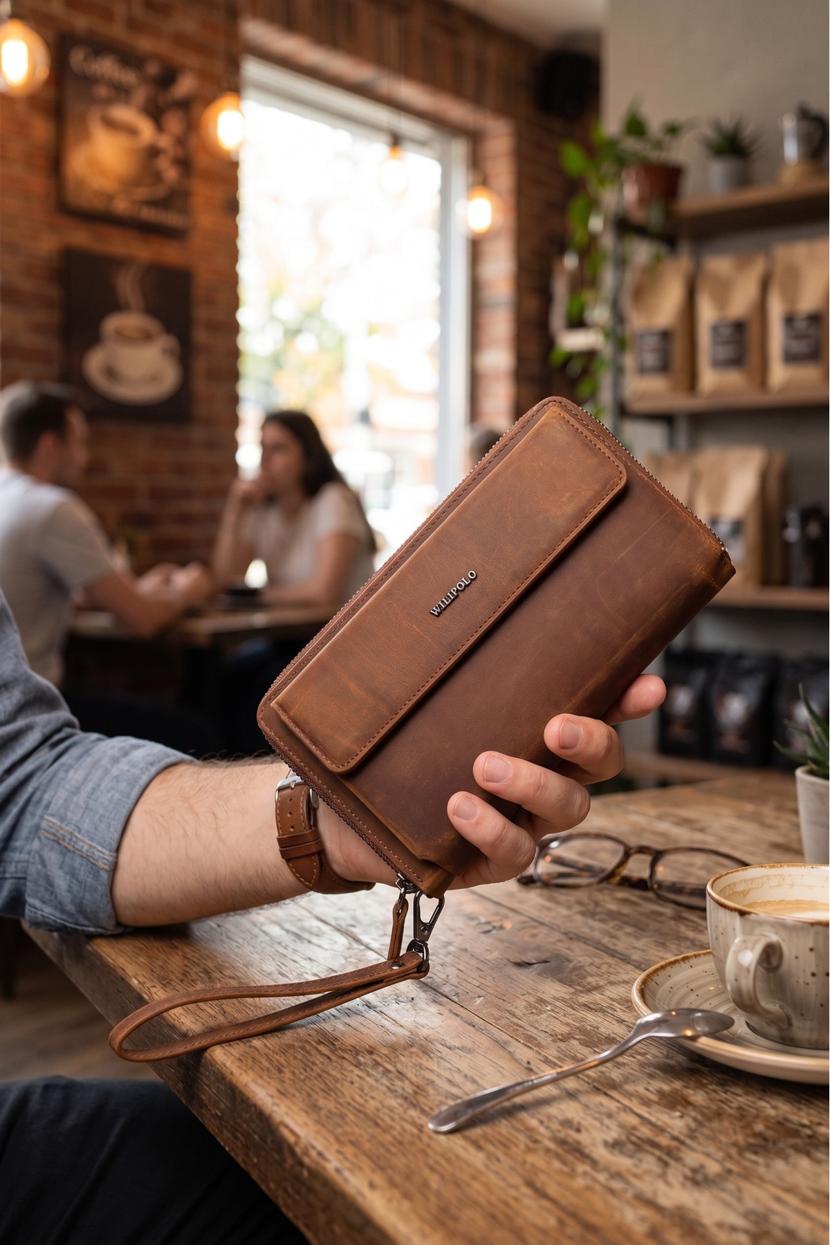 Genuine Leather Phone Compartment Crazy Tan Luxury Handbag Portfolio Wallet