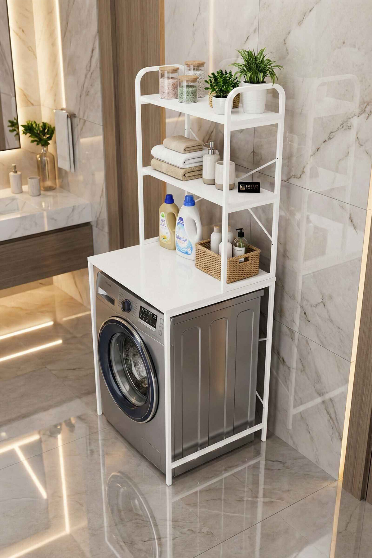Goldfalez Çamaşır Makinesi Üstü Raf Beyaz 70 cm görsel 3