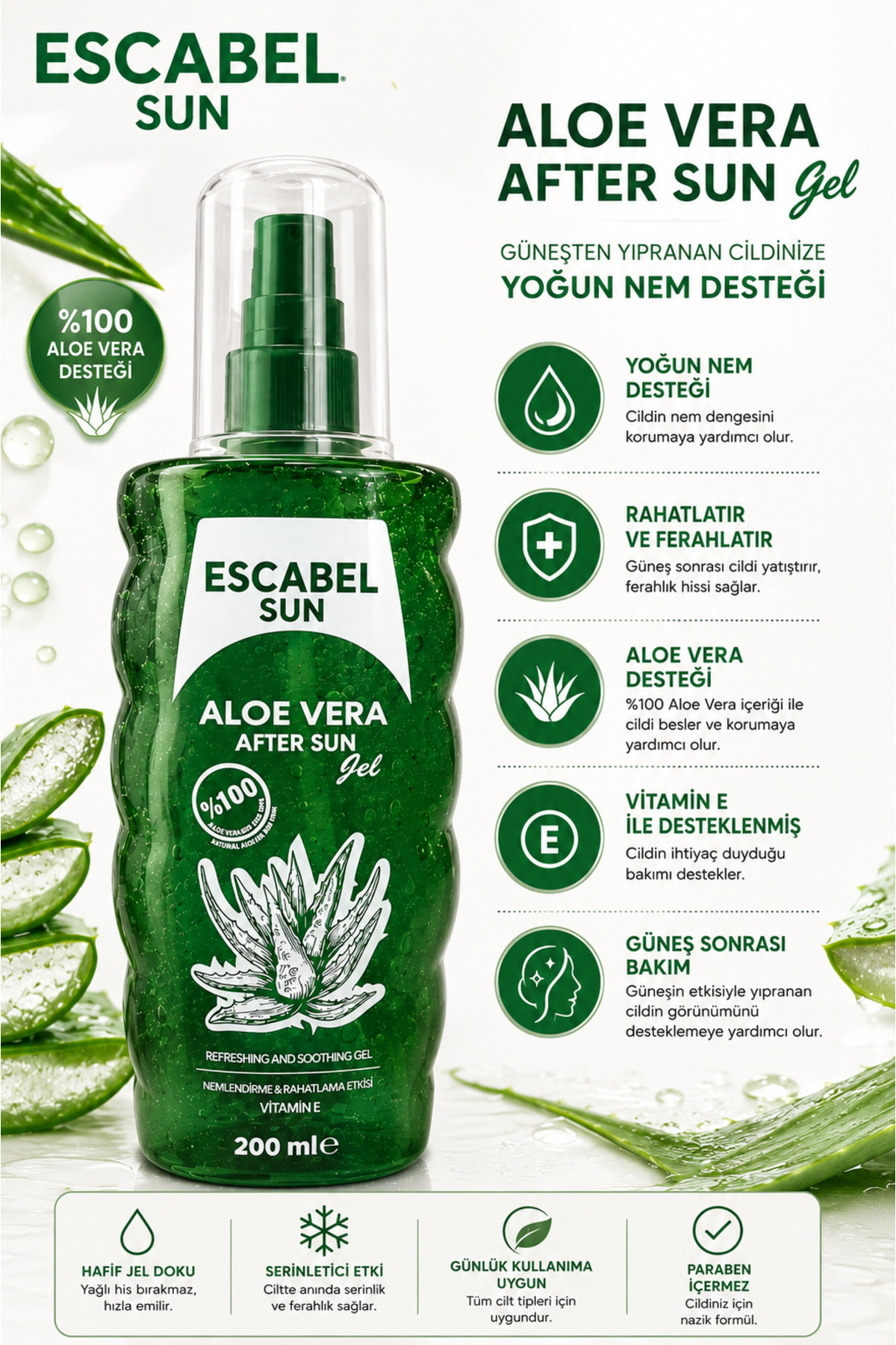 Escabel Aloe Vera After Sun Gel Cream - Güneş Sonrası Aloevera Jel Krem — escabel005 — تصویر 2 از 2