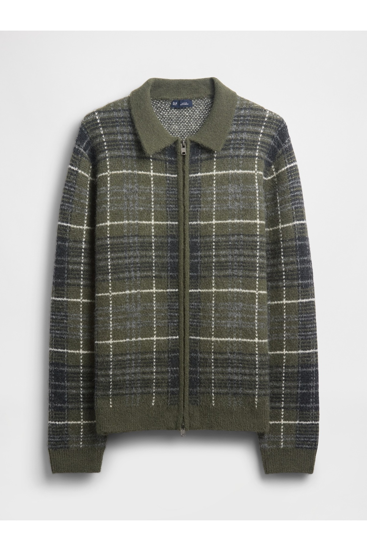 GAP Erkek Yeşil Fermuarlı Kareli Brushed Hırka görsel 2