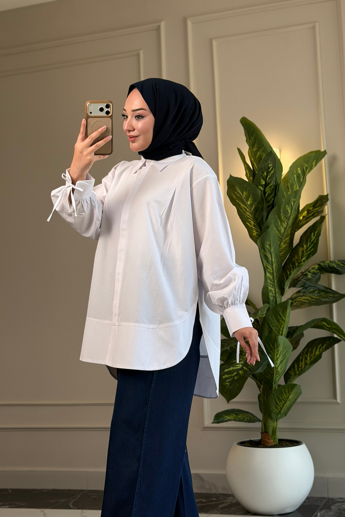 Suede Style 8511 - Poplin Pileli Gizli Düğmeli Kadın Gömlek