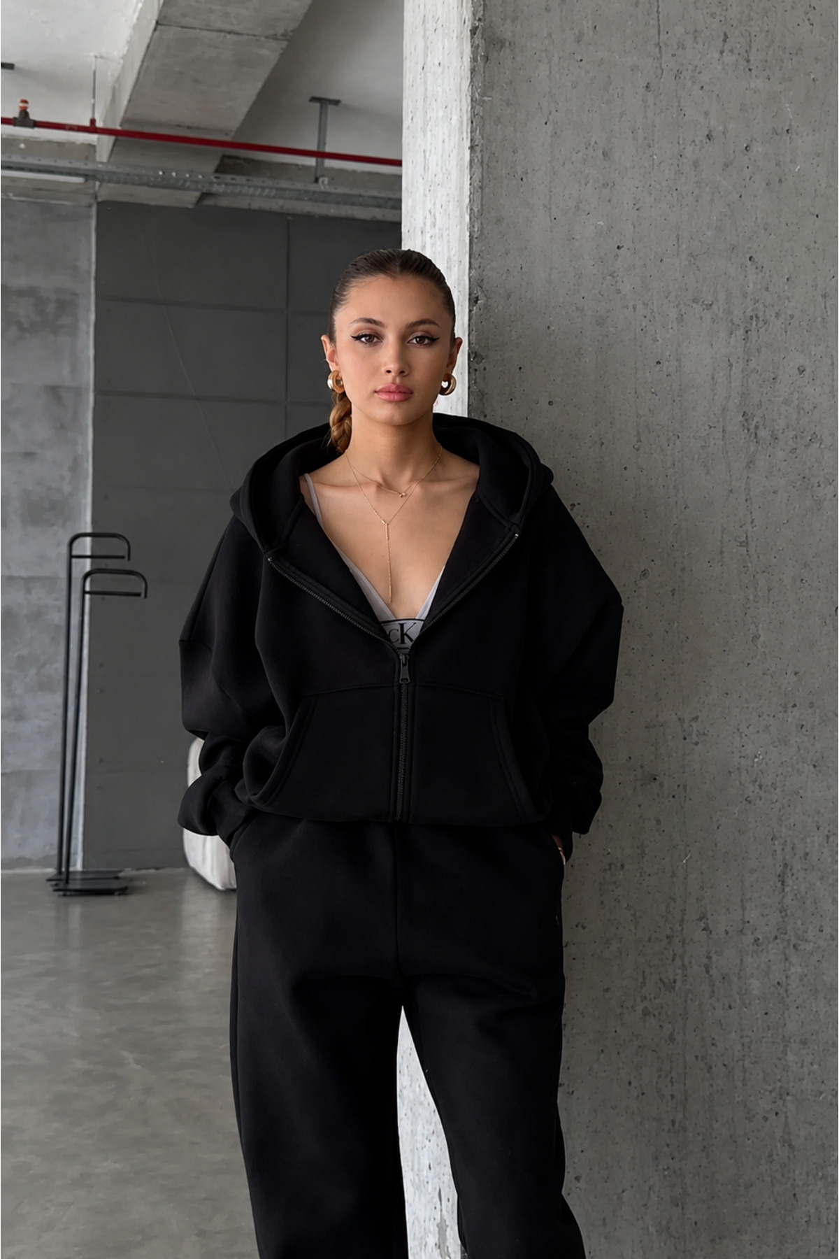 YAKAMEL KADIN 3 İPLİK OVERSİZE FERMUARLI SWEATSHİRT HIRKA görsel 3