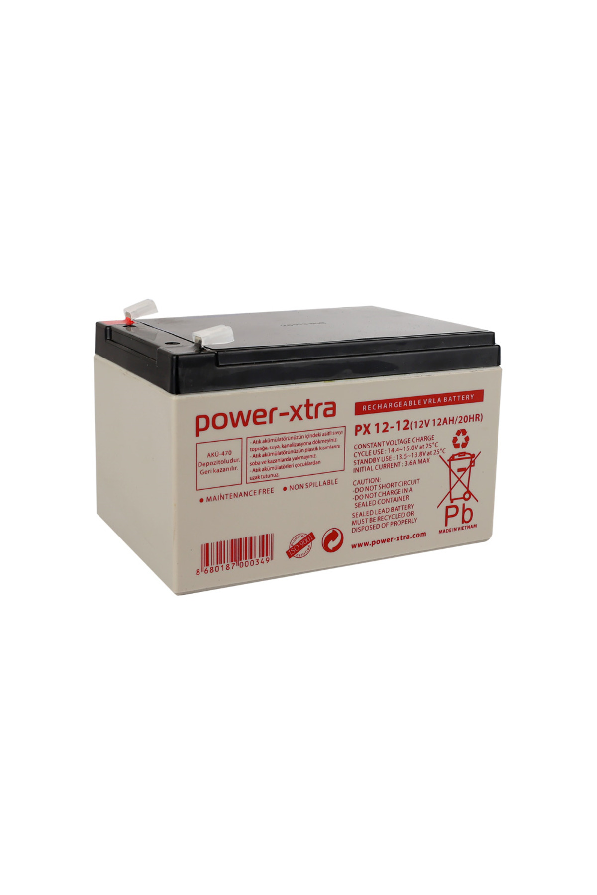POWER-XTRA PX12-12 - 12V 12 Ah Bakımsız Kuru Akü -F2 - Fiyatı