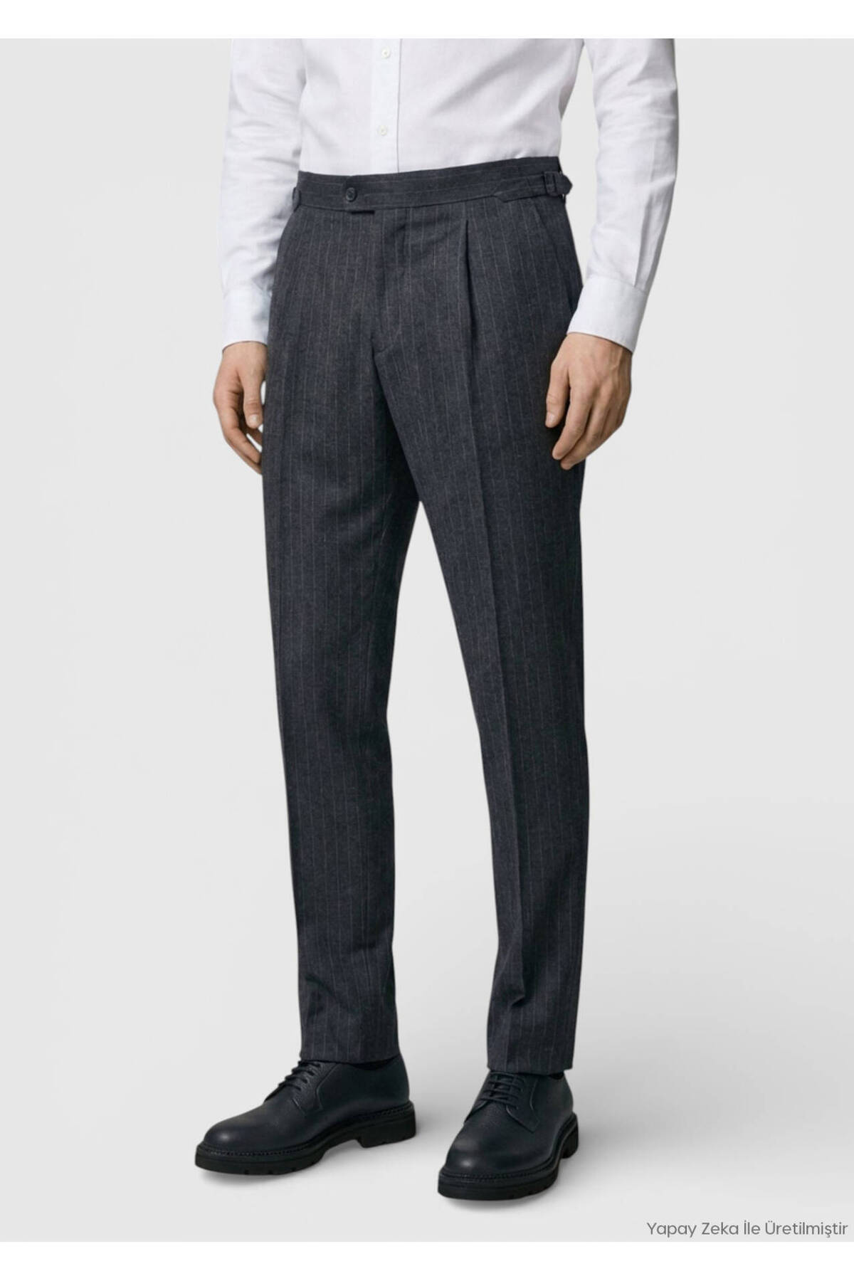 Antrasit Çizgili Dokuma Slim Fit Casual Yün Karışımlı Pantolon — رنگارنگ 10156996 — تصویر 2 از 6
