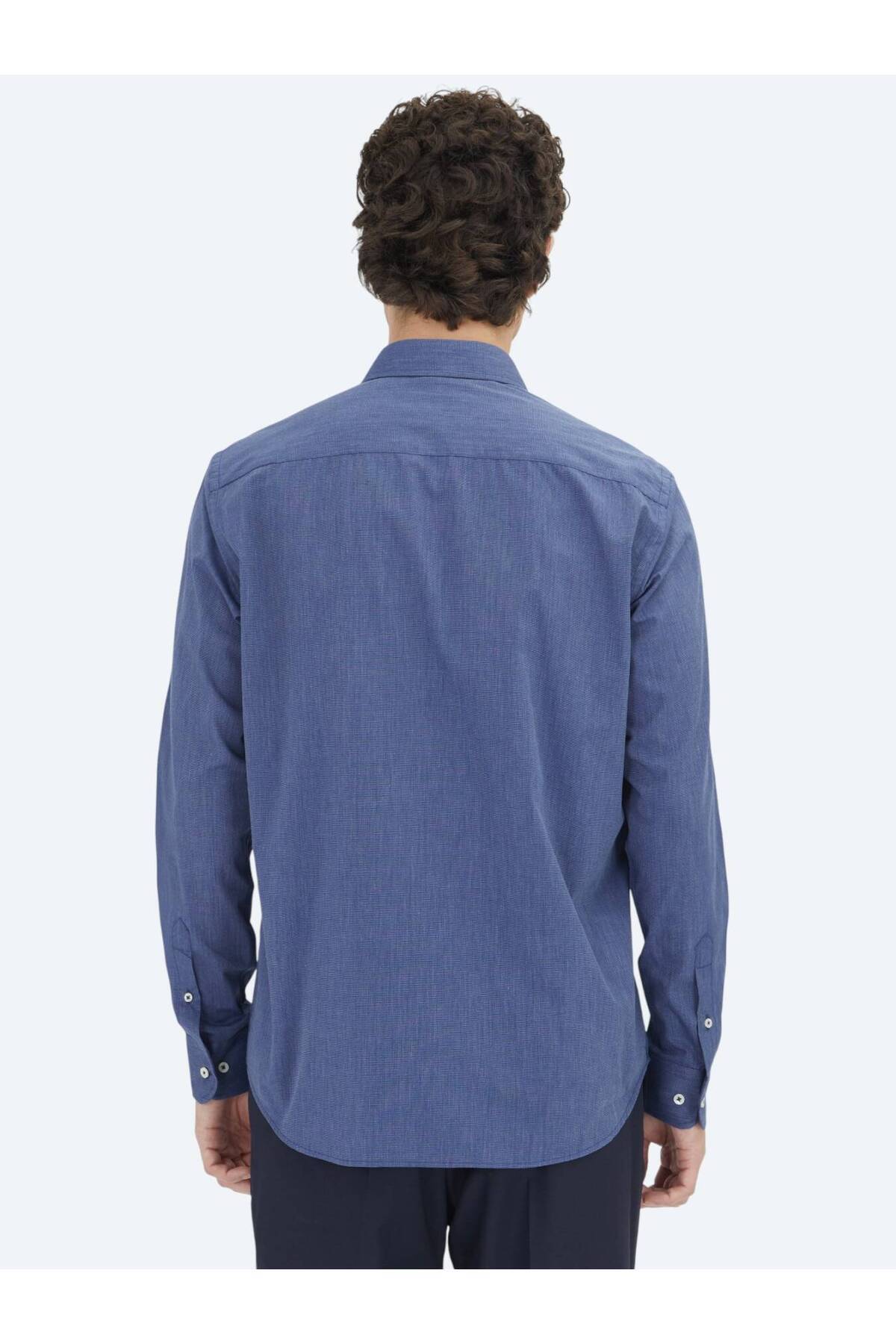 İndigo Regular Fit Uzun Dokuma Klasik Pamuk Karışımlı Gömlek — رنگارنگ 10161280 — تصویر 6 از 7