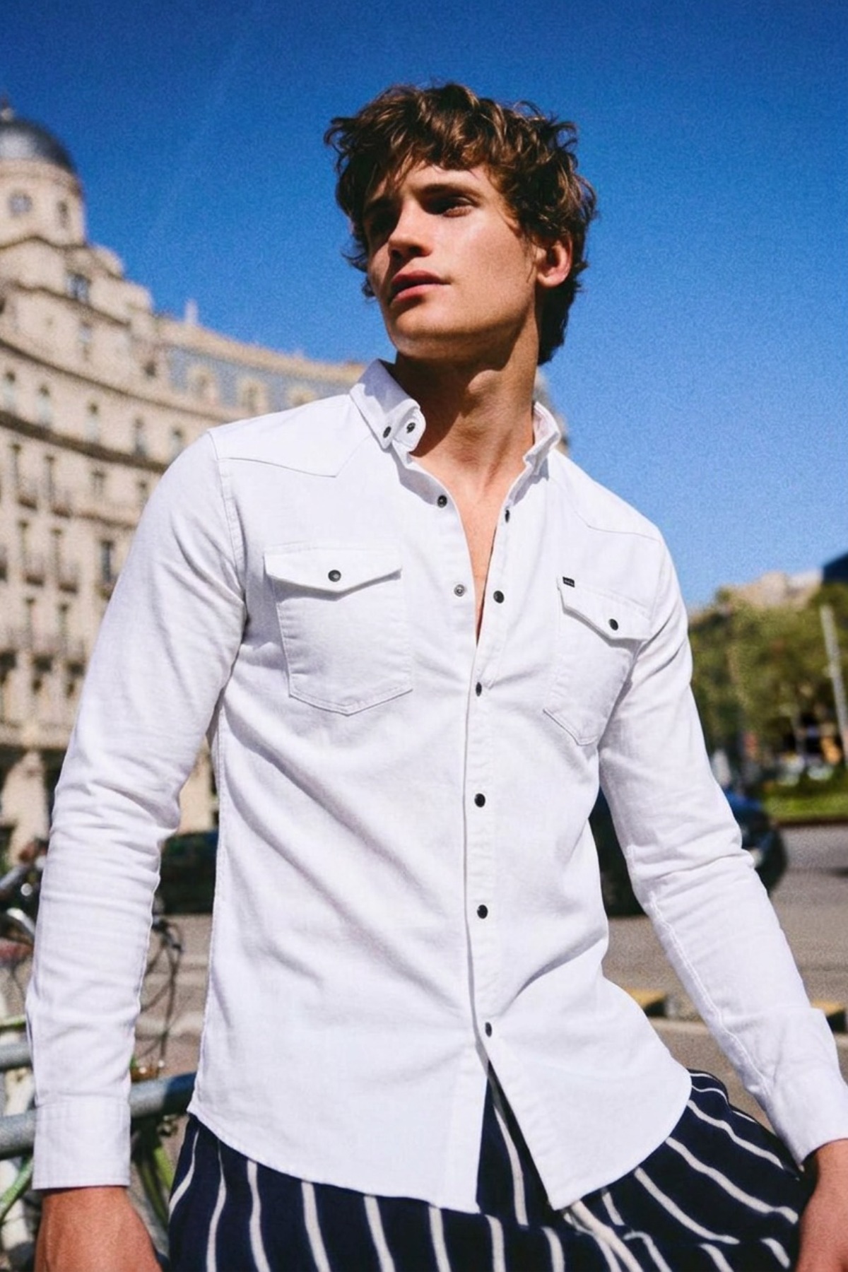comstar Slim Fit Çıtçıtlı Çift Cep Kot Gömlek — سفید E0203-35