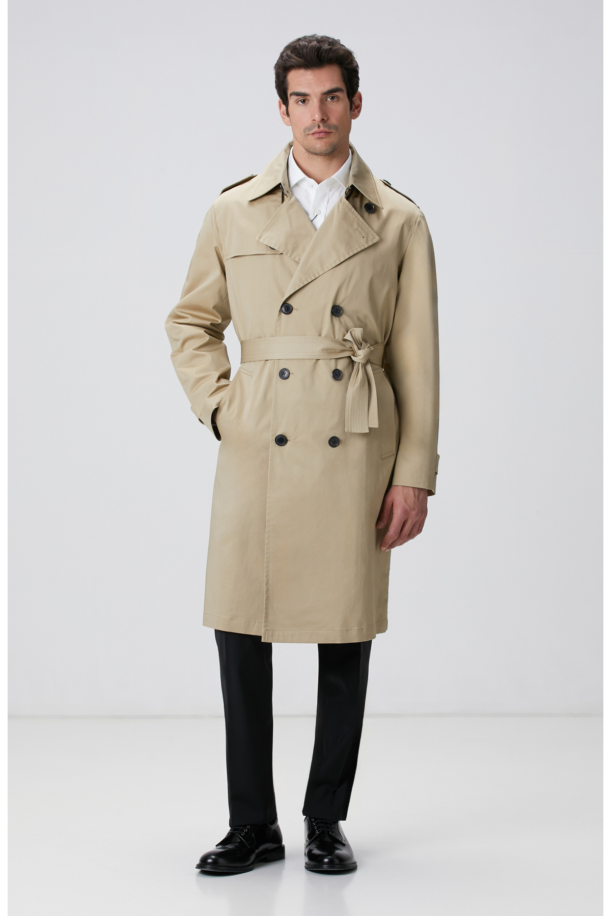 Network Camel Apoletli Kruvaze Trenchcoat görsel 3