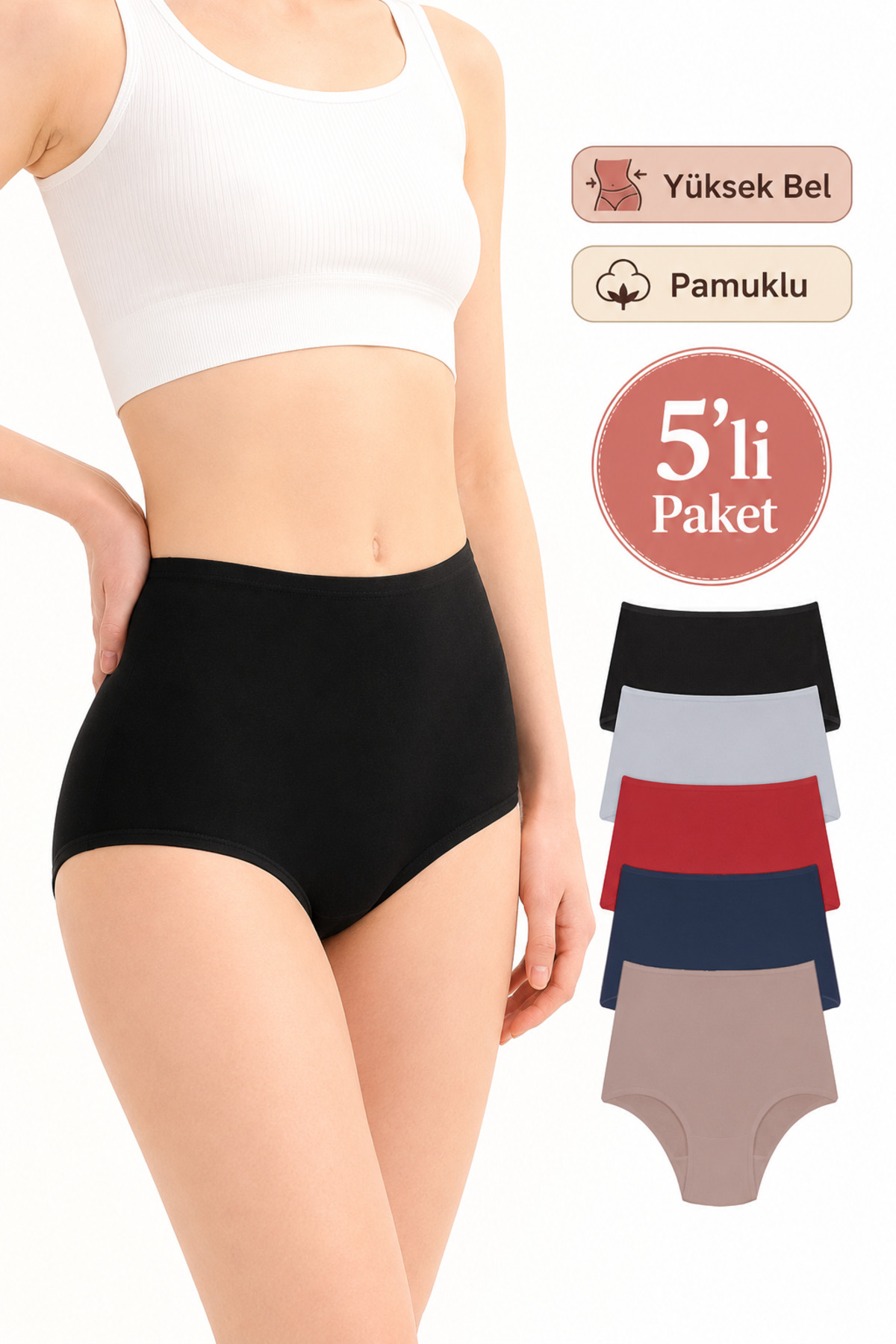 Soft Light Ekstra Yüksek Bel Kadın Külot 5'li Paket, Pamuklu Toparlayıcı Rahat Esnek Kesim