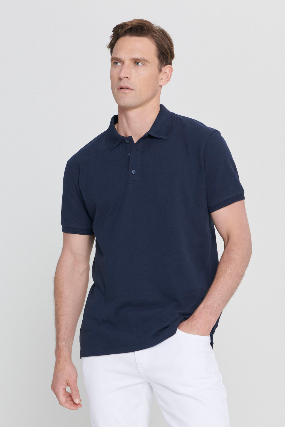 ALTINYILDIZ CLASSICS Erkek Lacivert %100 Pamuk Kıvrılmaz Pike Polo Yaka Slim Fit Dar Kesim Tişört görsel 7