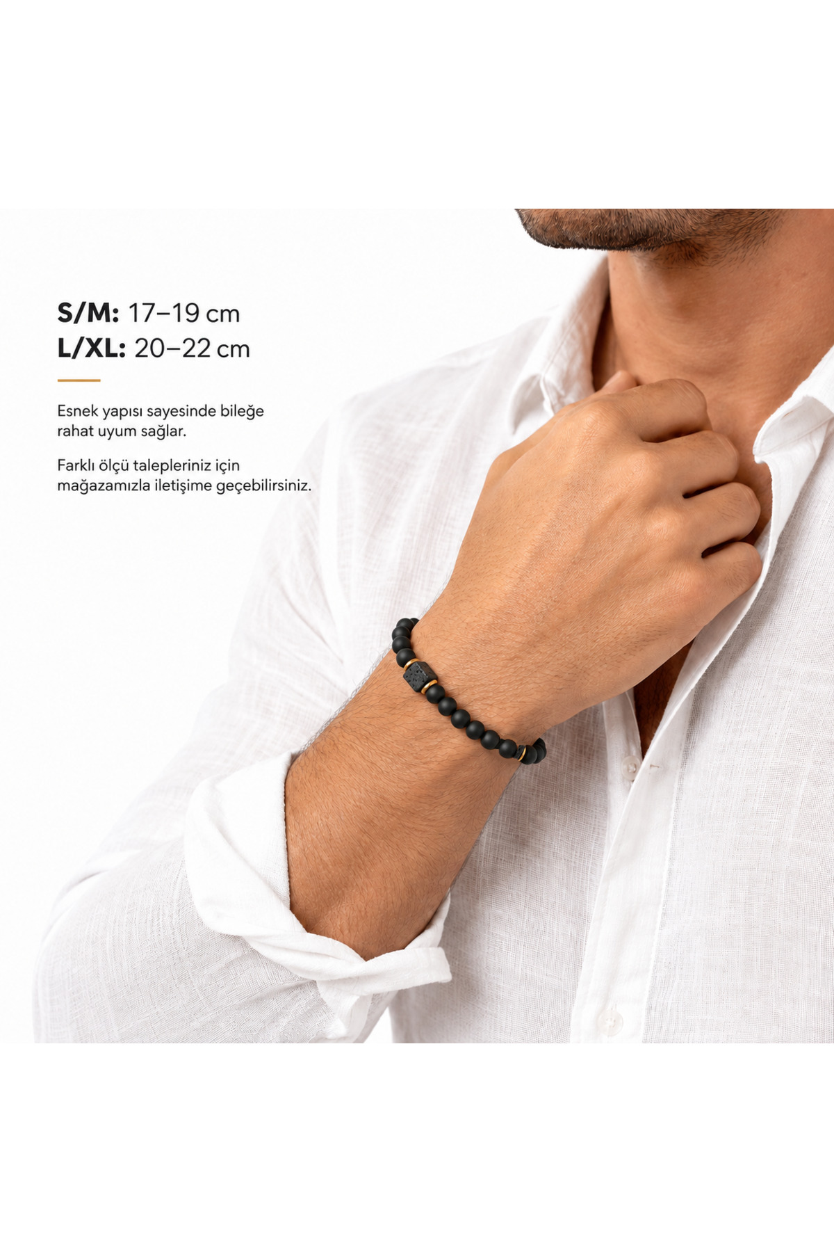 Alnis Atelier Küp Lav Taşı ve Mat Oniks Doğal Taş Erkek Bileklik | 8 mm Hakiki Doğal Taş | El Yapımı Erkek Bileklik | Premium Doğal Taş Takı görsel 4