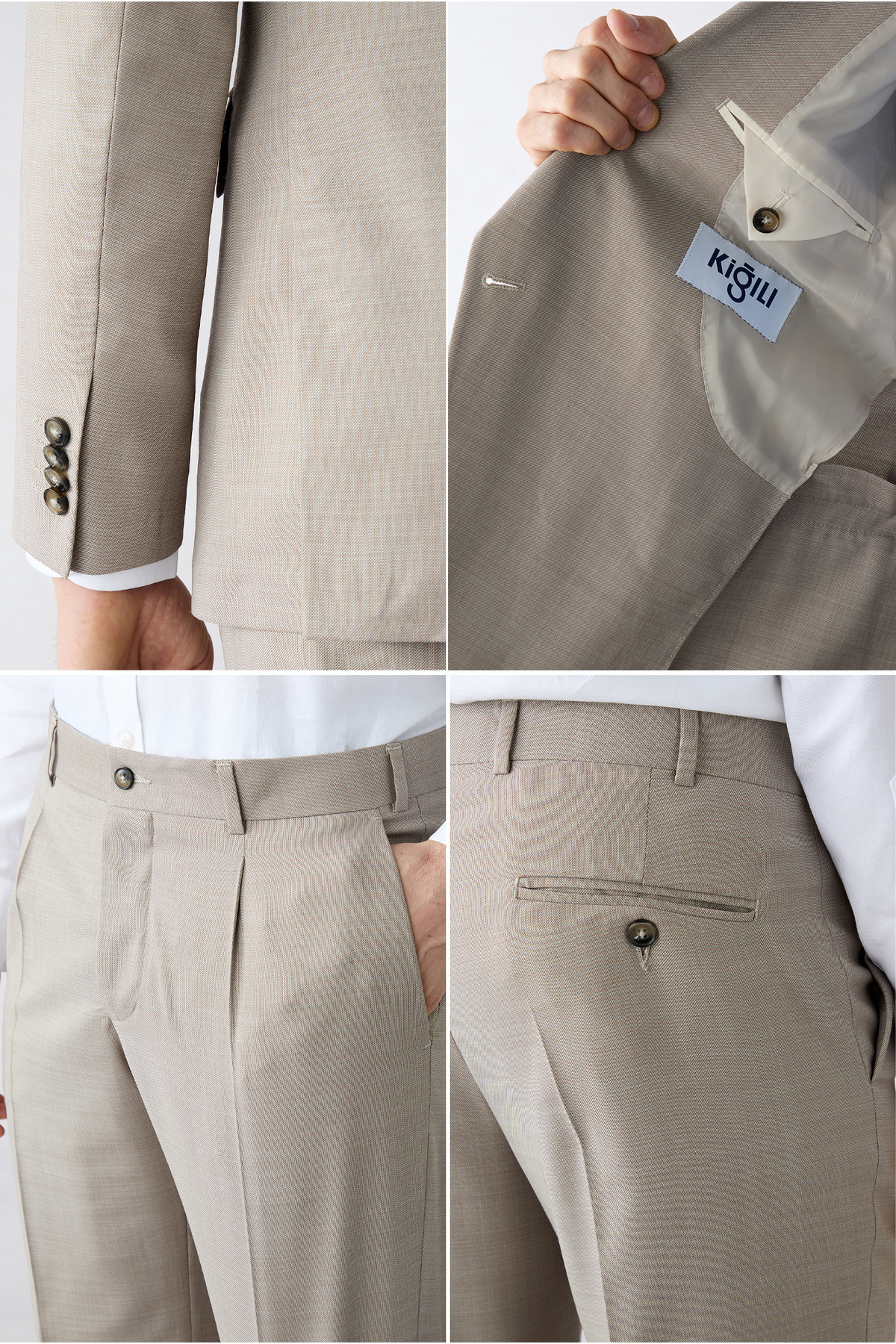 Kiğılı 7 Drop Slim Fit Dar Kesim Sivri Yaka Yünlü Kruvaze Kapama Takım Elbise görsel 5