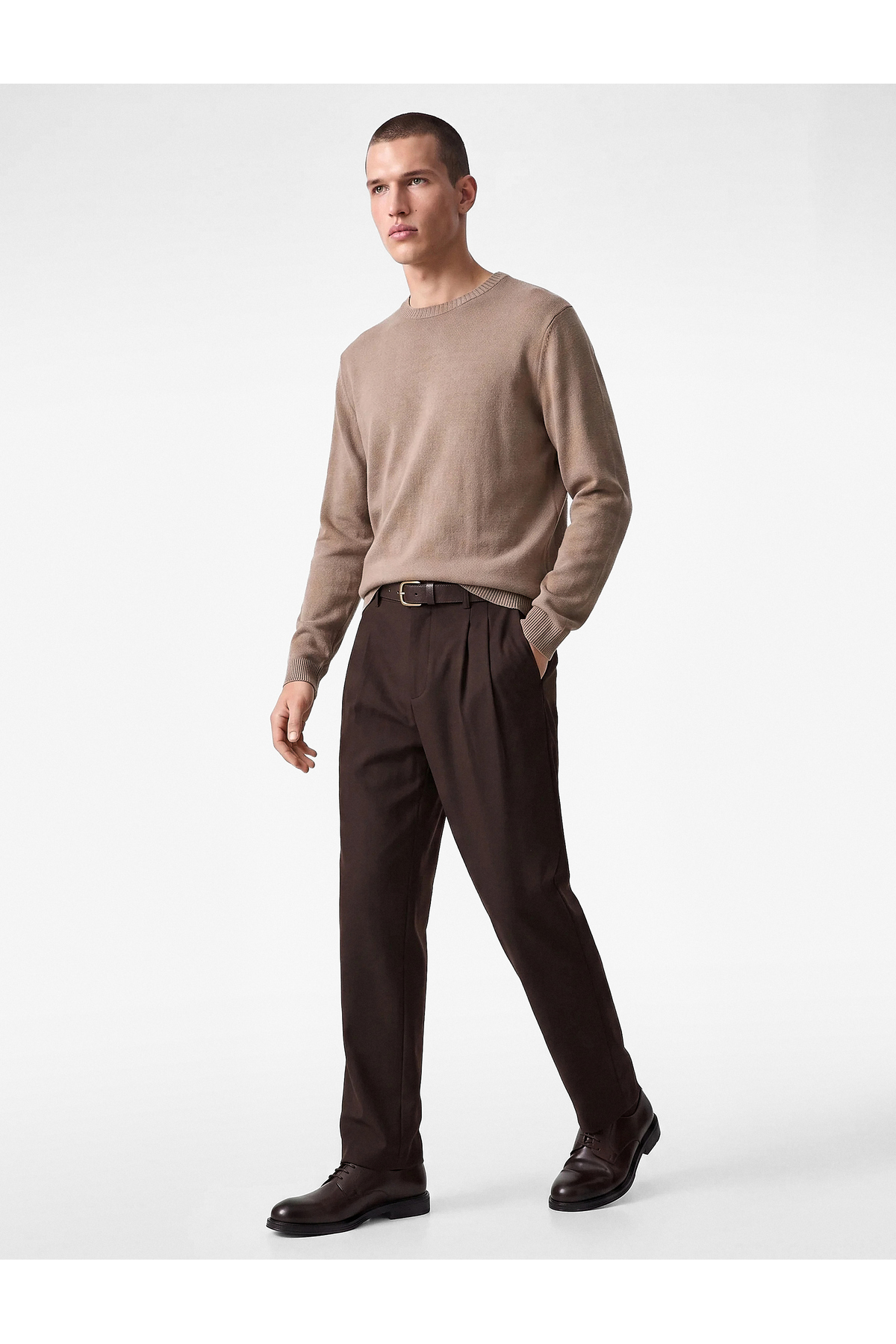 Regular Fit Viskon Karışımlı Cepli Pileli Kumaş Pantolon — قهوه‌ای 7WAM40018HW — تصویر 3 از 8