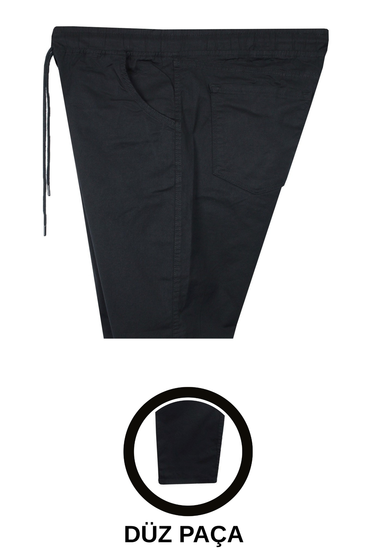 marufshop Battal Beden Erkek 100-156 Kilo Arası İçin Uygun Bedenli Düz Paça Bağcıklı Gabardin Pantolon Siyah görsel 4