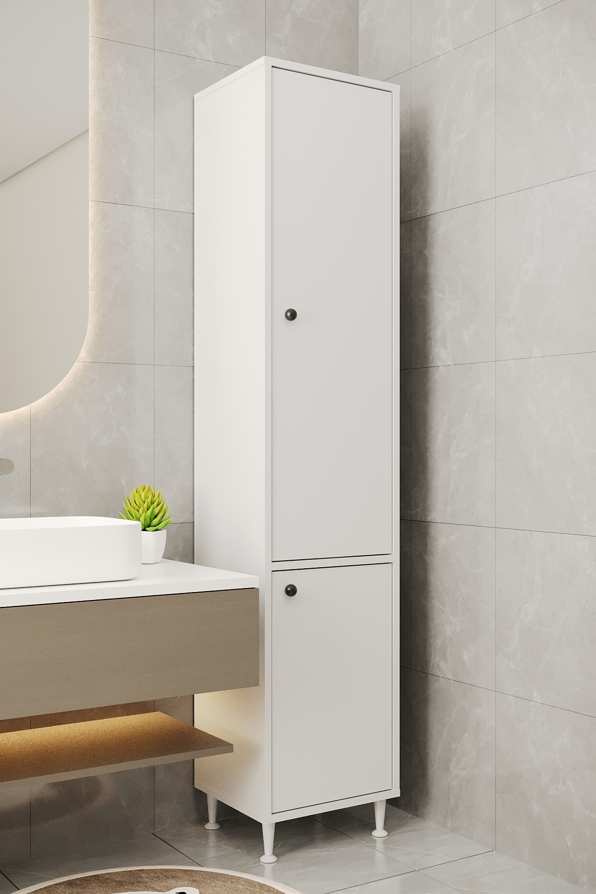 Aeka AE-2028 Soft Antrasit/Atlantik Çam 2 Kapaklı Çok Amaçlı Dolap