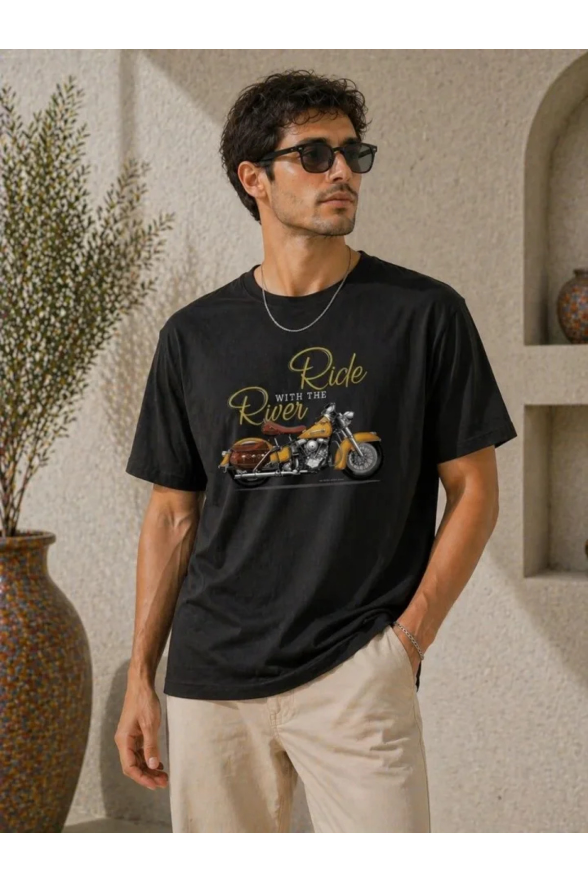 Erkek Motosiklet Baskılı Tişört Bisiklet Yaka Kısa Kol Yazlık T-Shirt - Siyah alternatif görünüm