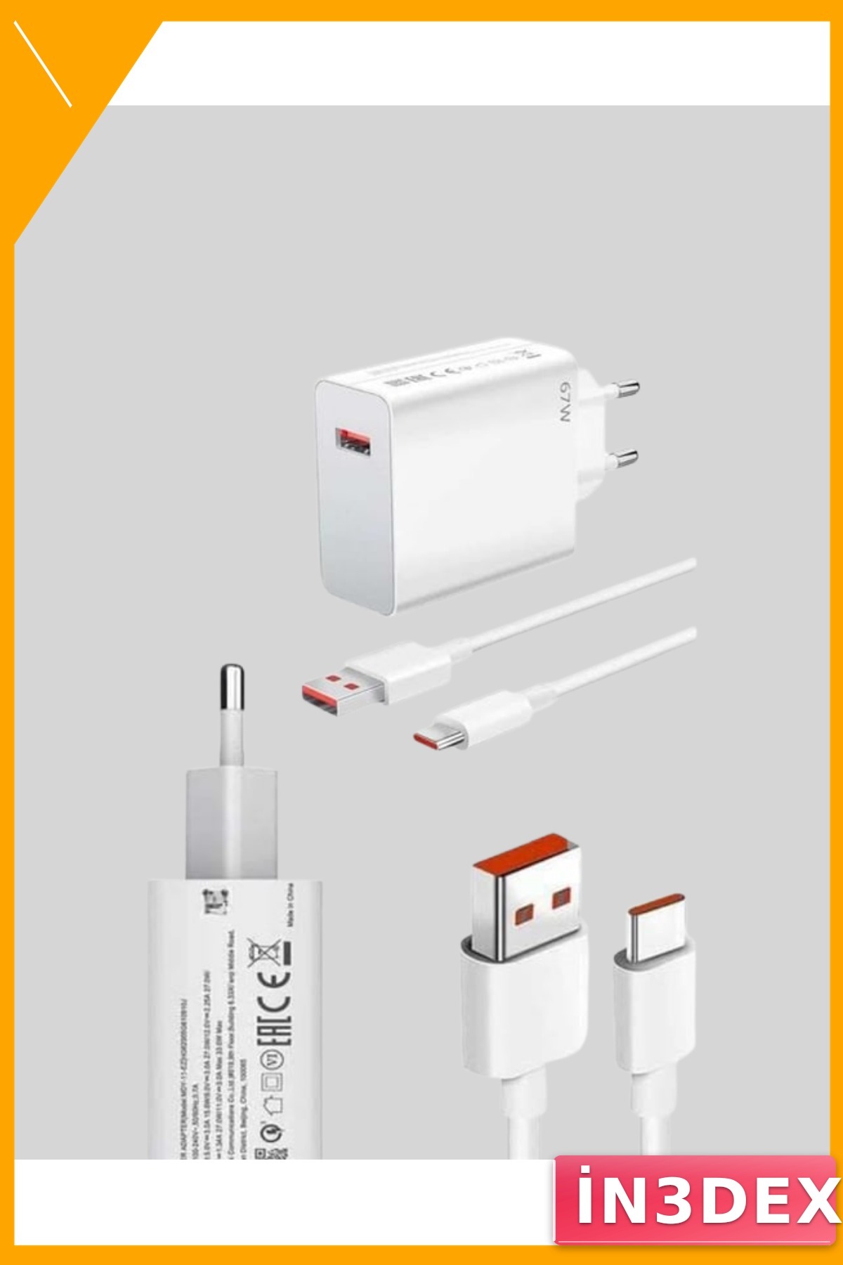 67W Hızlı Şarj Adaptörü Type-C Kablo ile Turbo Şarj Cihazı
