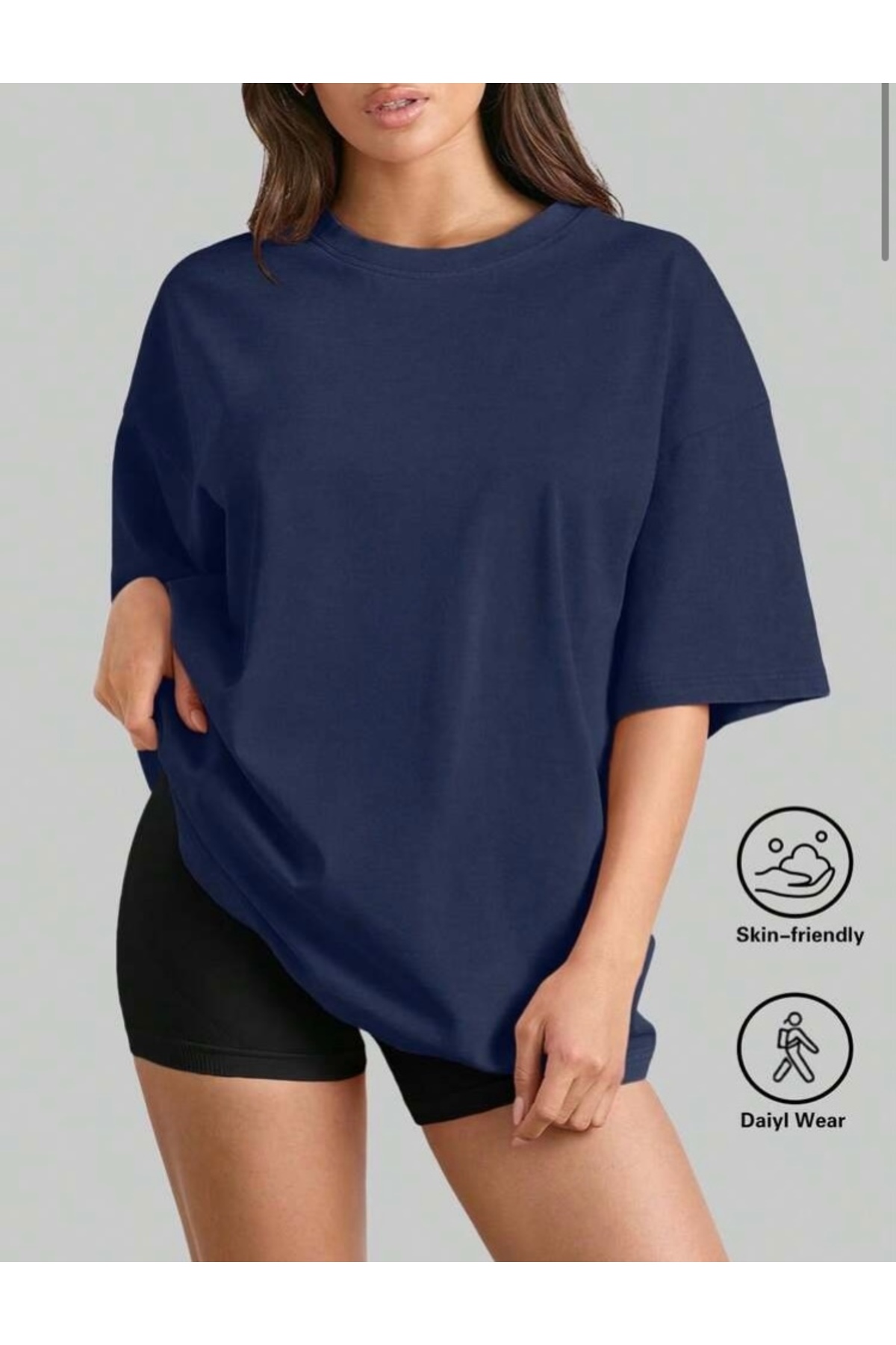 SANTAMİLA 3 lü Mavi Lacivert Beyaz Düz T-shirt görsel 2