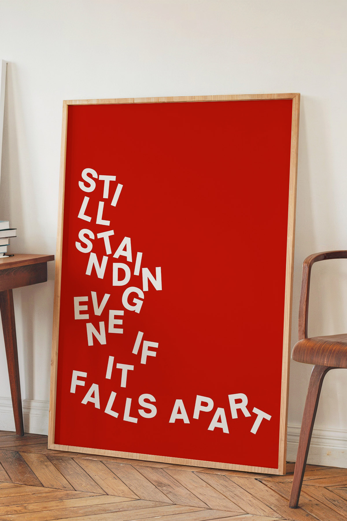 Kırmızı Tipografik Kolaj Tablo Poster Modern Minimal Duvar Dekoru Çerçevesiz